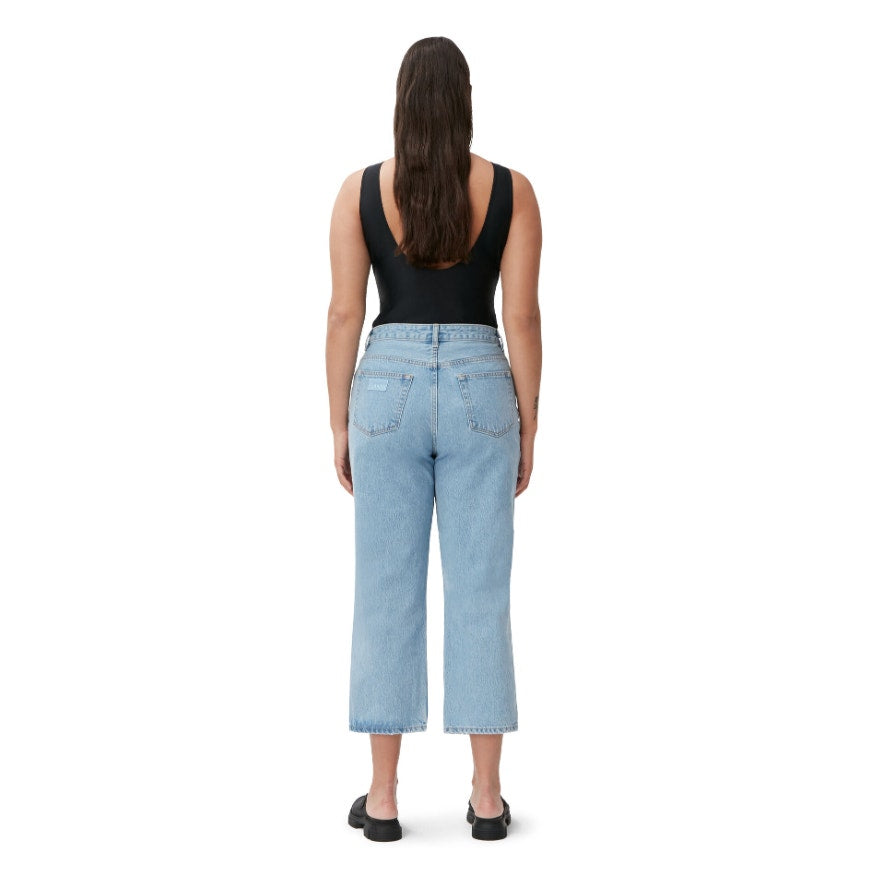 GANNI Womens Misy Cropped Jeans 32 US 14 Light Blue Rigid Denim High Rise NWOT
