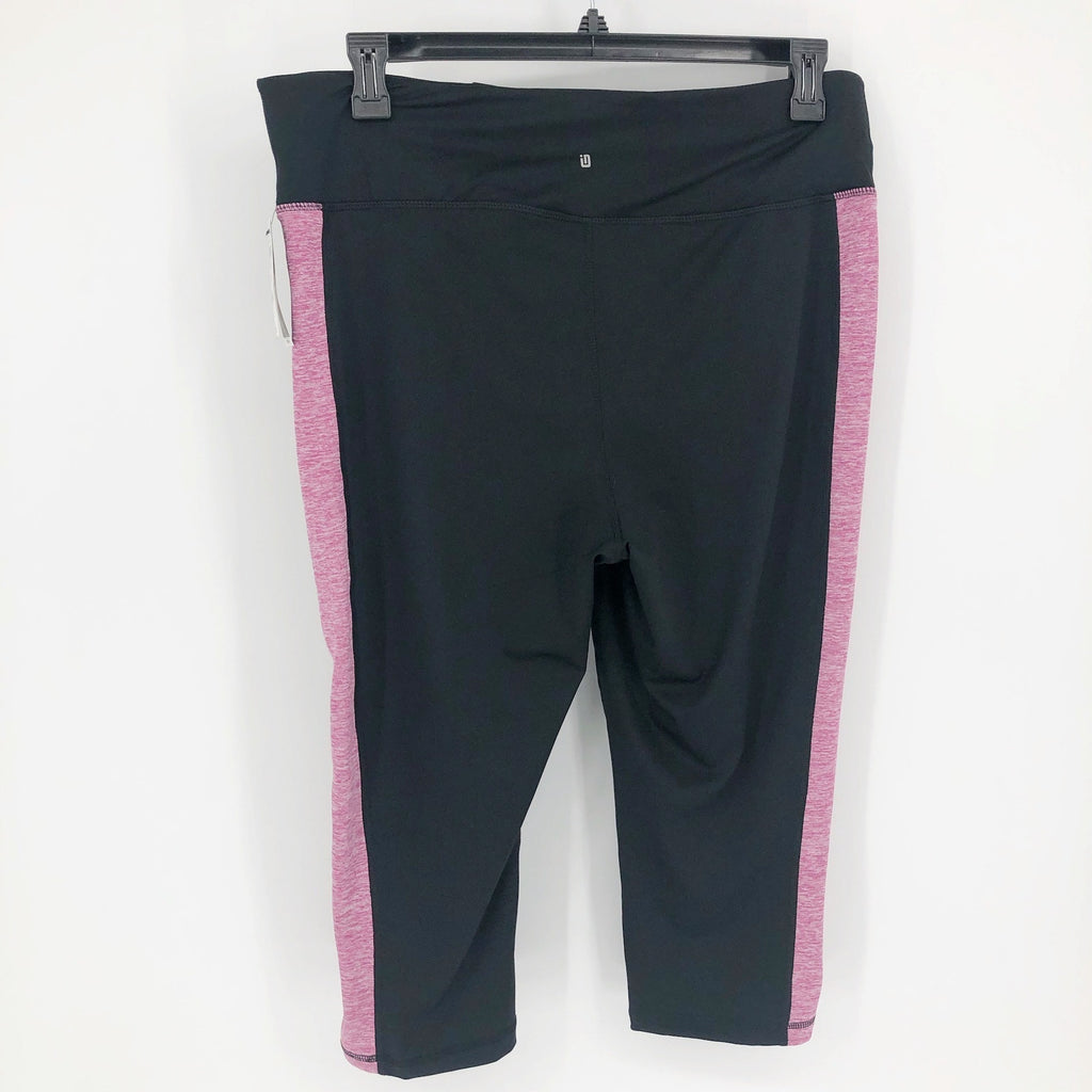 IDEOLOGY Womens Crop Leggings 1X Black Purple Colorblock Stripe NWT