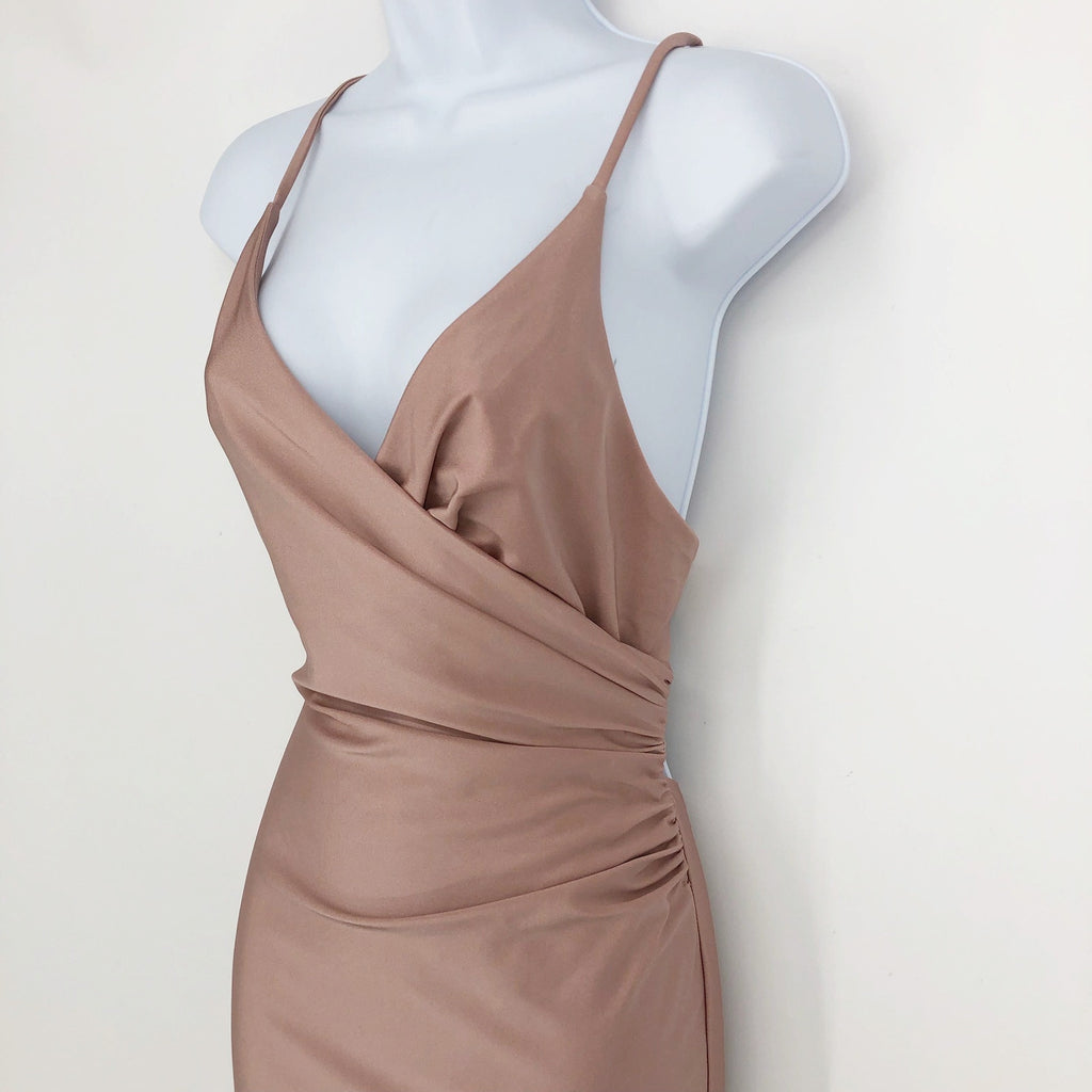 LA FEMME 29848 Jersey Long Gown 0 Pink Mauve Faux Wrap V Neck Prom Dress NWT