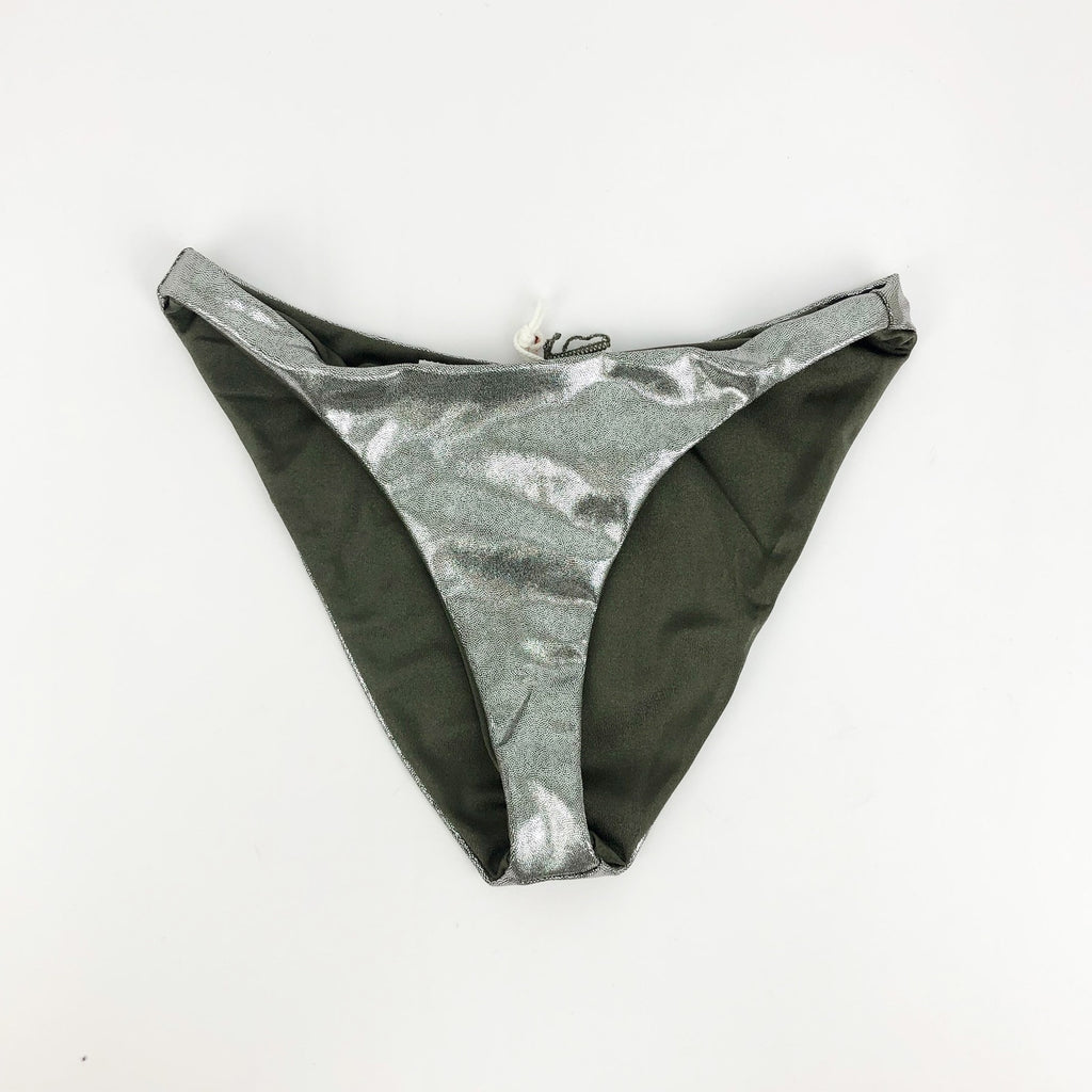 Good American Metallic Better Reversible Swim Bottom 3 Large Silver Green NWT