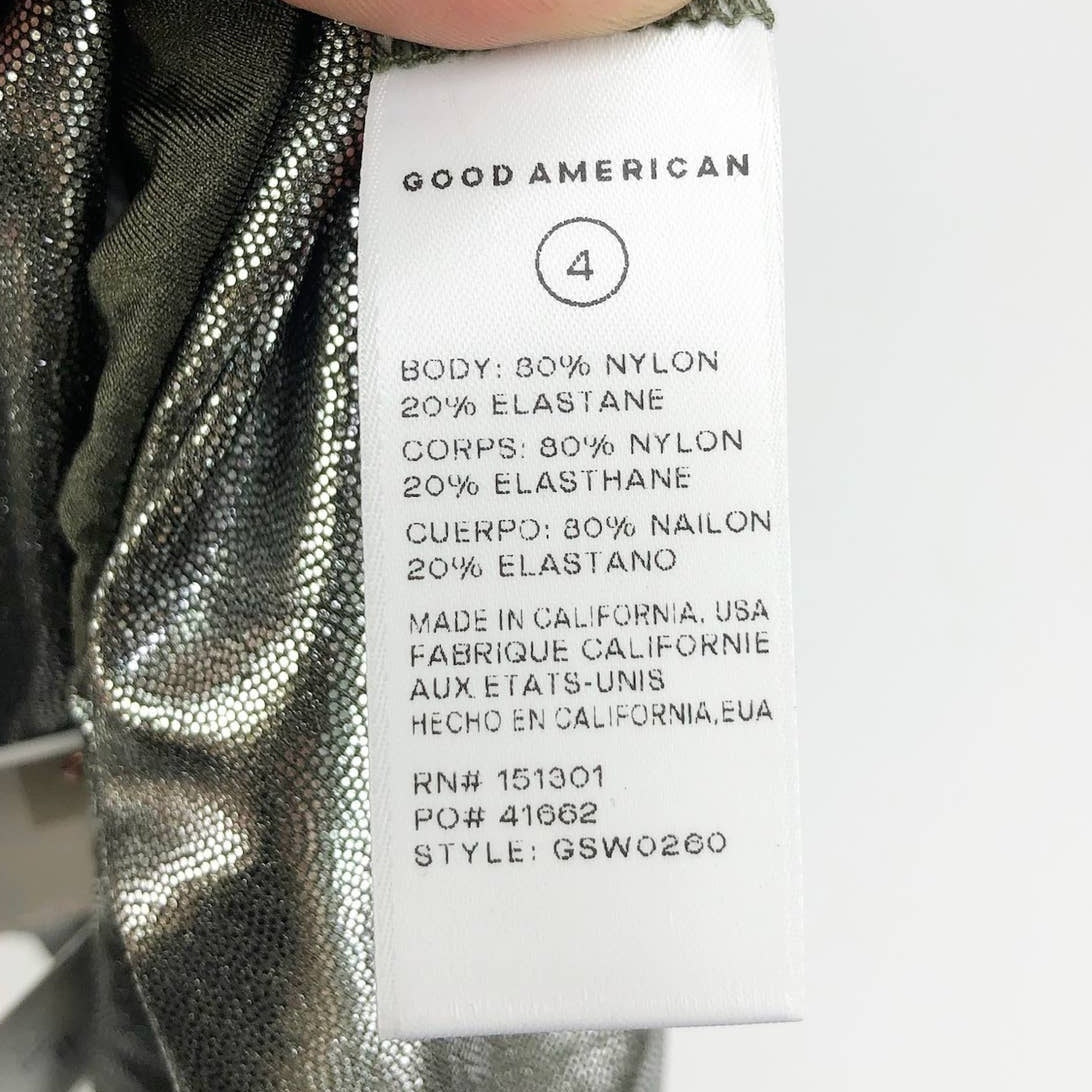 Good American Better Bikini Bottom Sz 4 XL Metallic Silver Green Reversible NWT