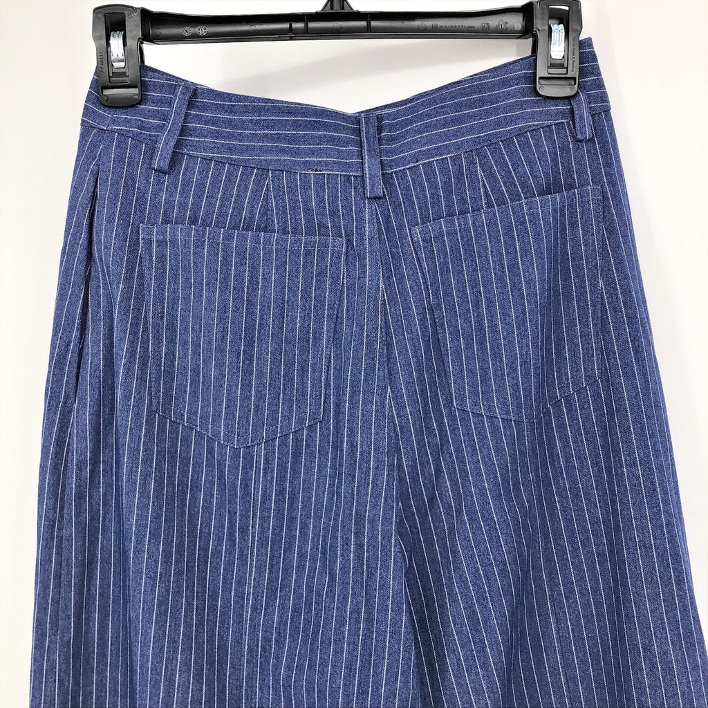 Royalty By Maluma Womens Wide Leg Pants SIZE 2 Blue High Rise Pinstriped NWT