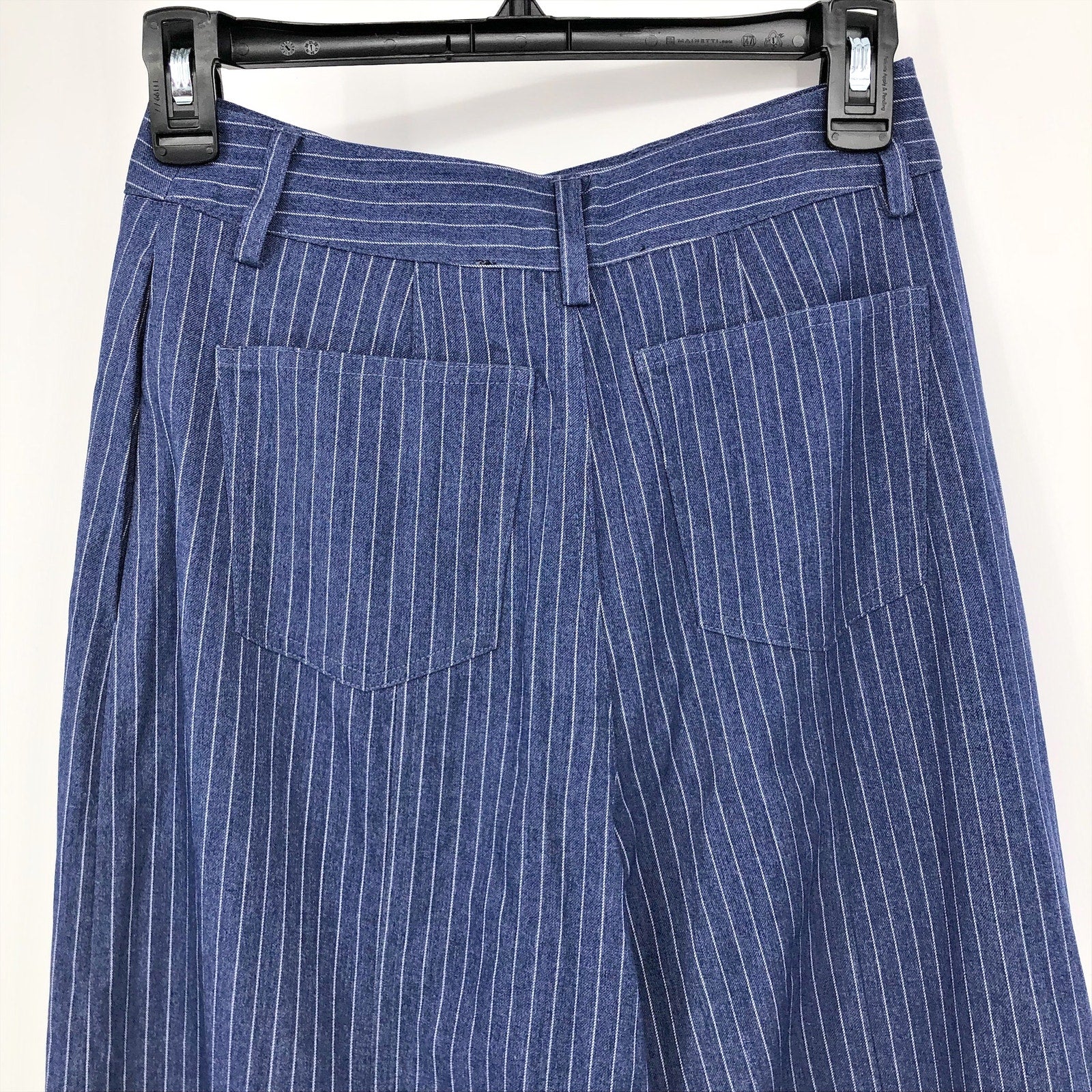 Royalty By Maluma Womens Wide Leg Pants SIZE 2 Blue High Rise Pinstriped NWT