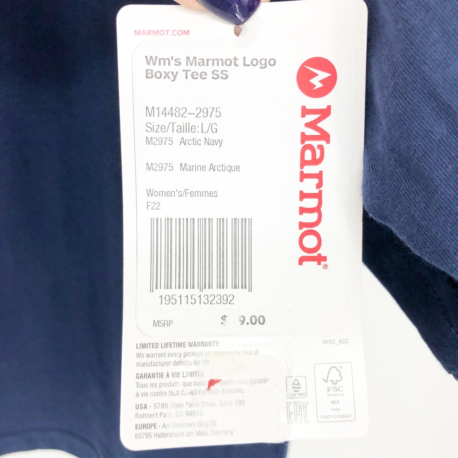 MARMOT Women's Boxy Logo Cotton Crop T-Shirt Large Blue Short Sleeve NWT