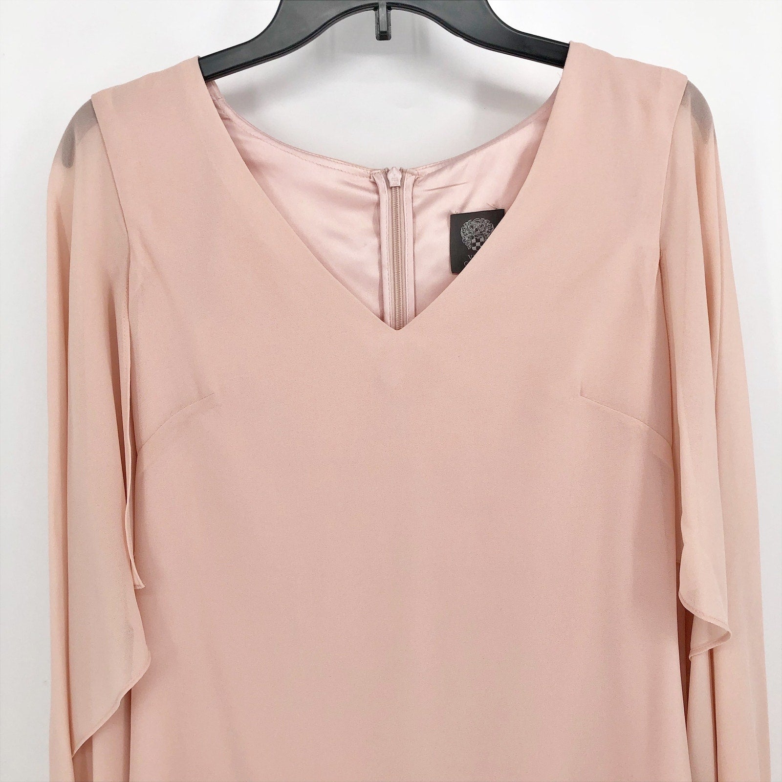 VINCE CAMUTO Women Capelet Shift Dress Size 2 Pink Blush Chiffon LS NWOT