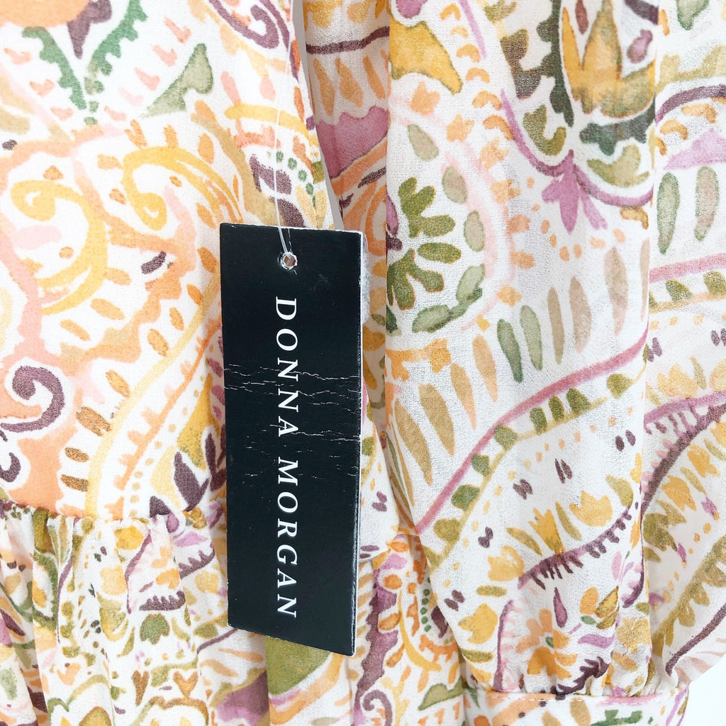 DONNA MORGAN Paisley Shirt Dress Size 0 Soft Yellow Long Sleeve Chiffon NWT