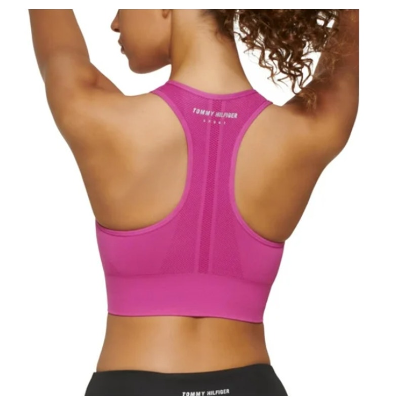 TOMMY HILFIGER SPORT Seamless Sports Bra Small Pink Dahlia Seamless Scoop NWT