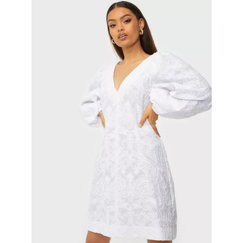 SAMSOE SAMSOE Women's Anai Dress Medium Bright White Embroidered V Neck NWOT