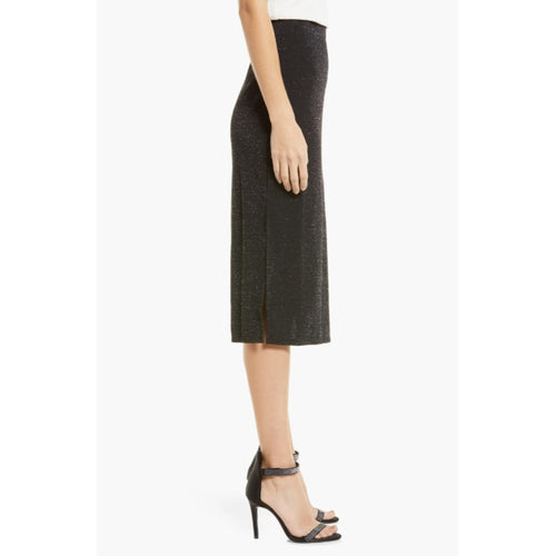 1.State Women's Sparkle Midi Skirt Small Rich Black Small Pull-On Side Slit NWOT