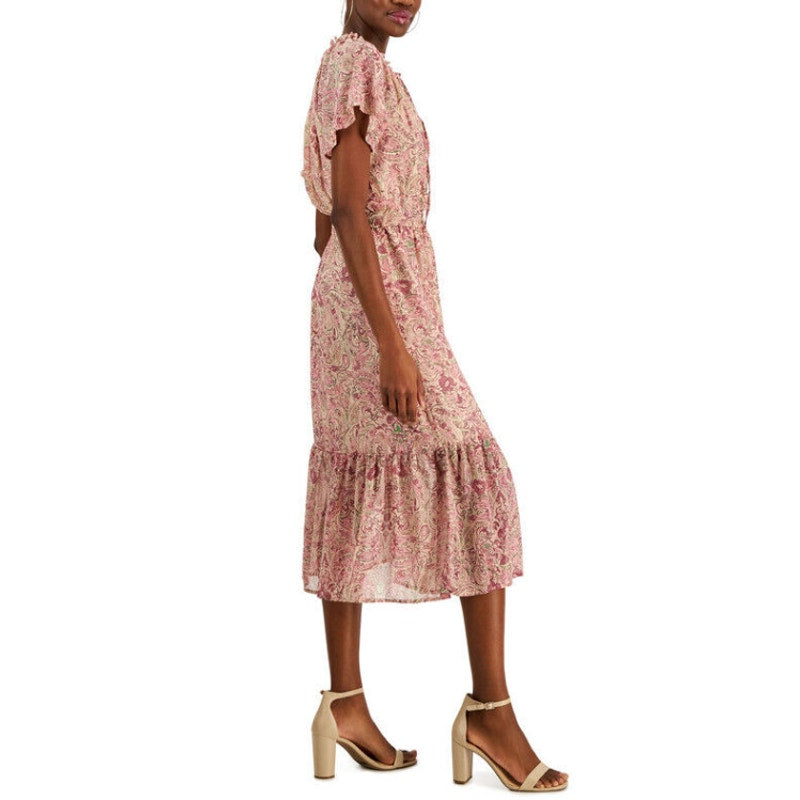 I.N.C. INTERNATIONAL CONCEPTS Midi Dress 4 Pink Blush Combo Paisley Tiered NWT