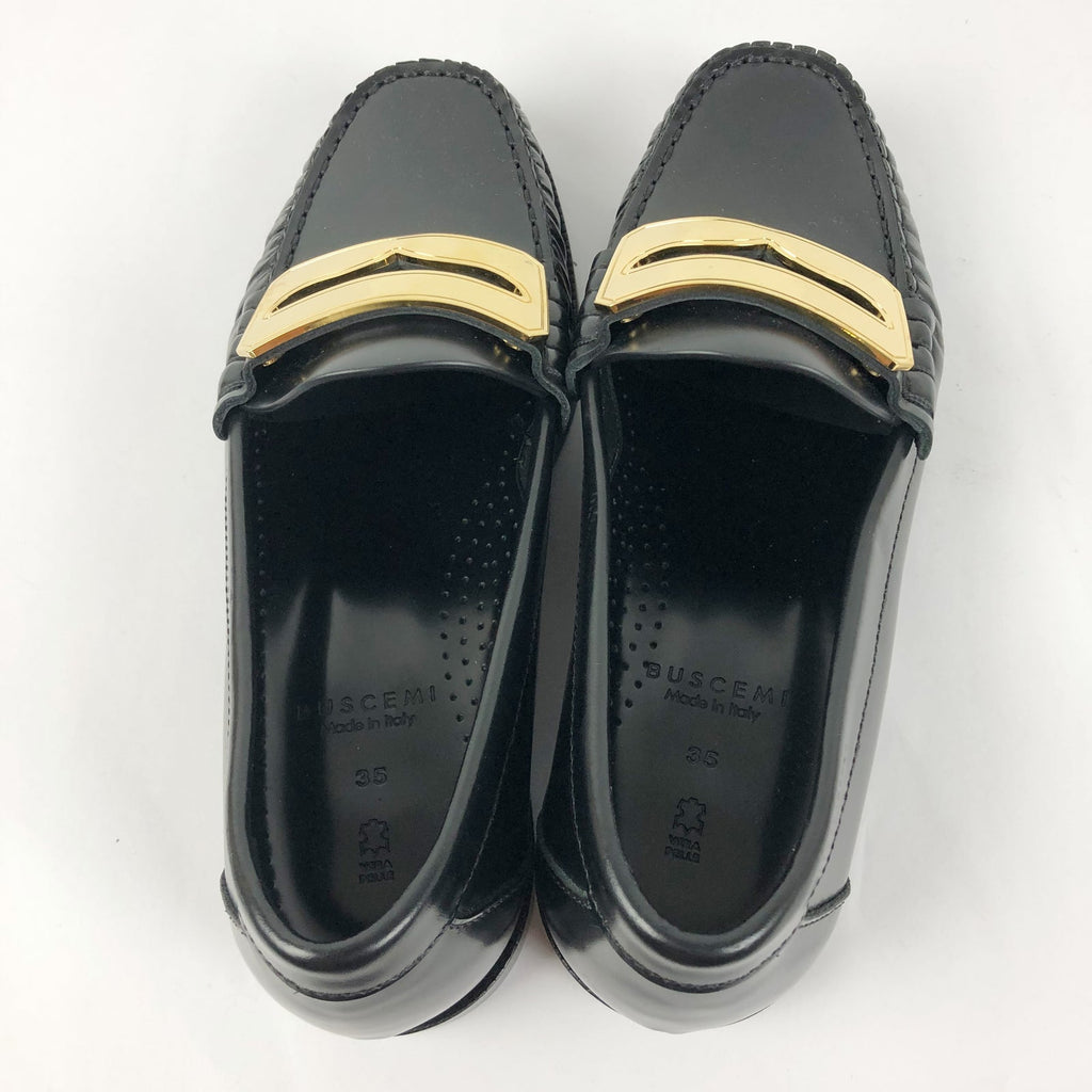 Buscemi Womens Town Loafers EU 35 US 5 Black Leather Gold Made in Italy NWOB
