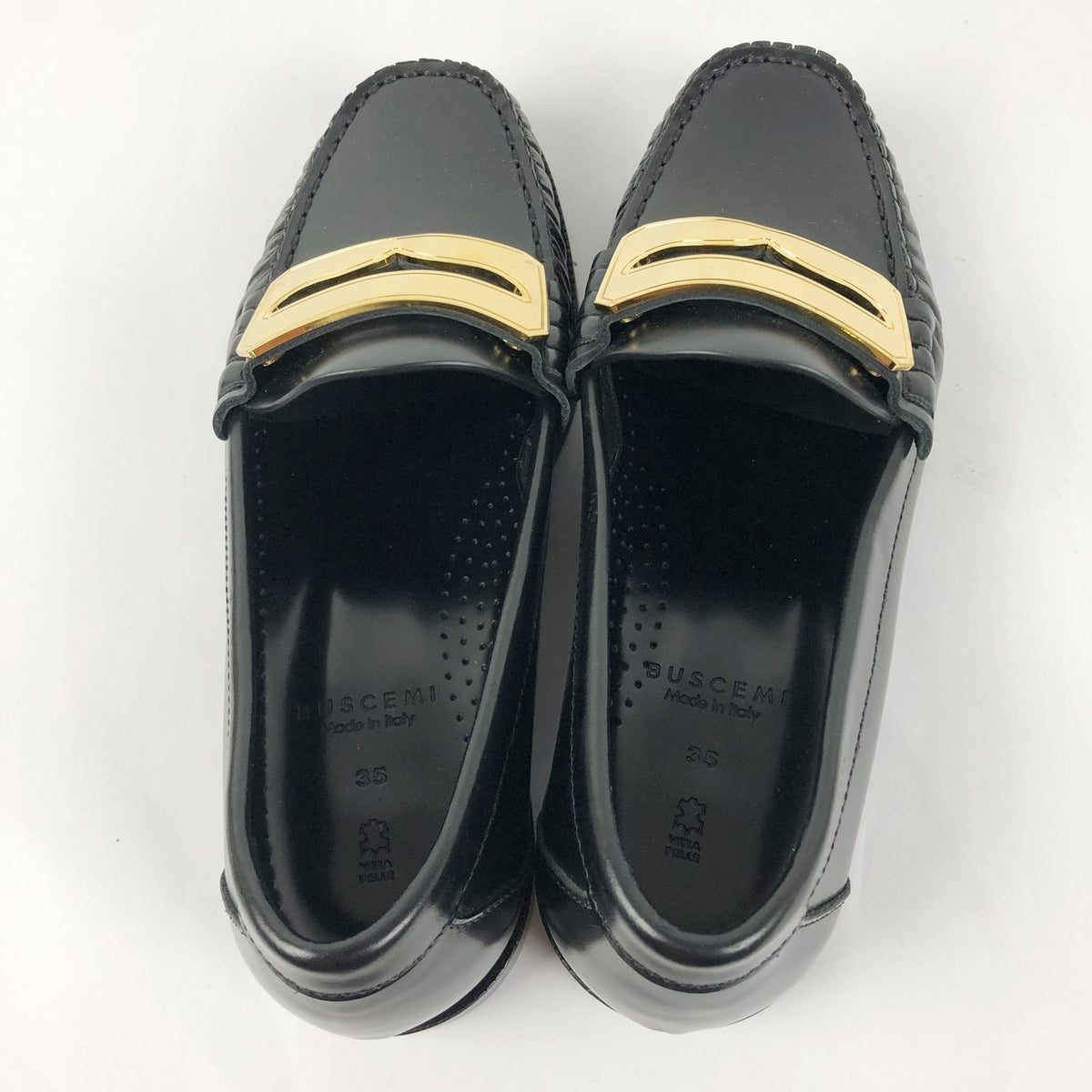Buscemi Womens Town Loafers EU 35 US 5 Black Leather Gold Made in Italy NWOB