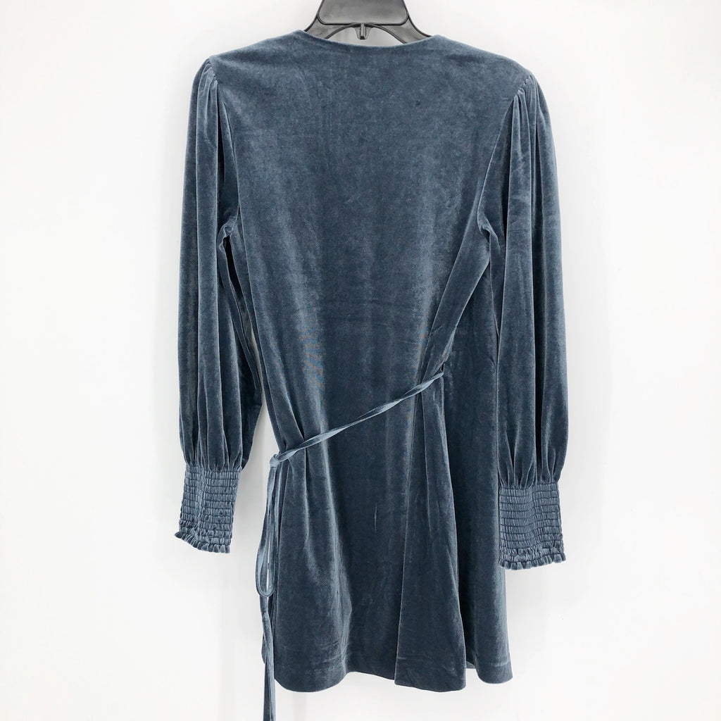 BARDOT Womens Bernie Wrap Mini Dress US 4 XS Blue Velour Long Sleeve NWOT
