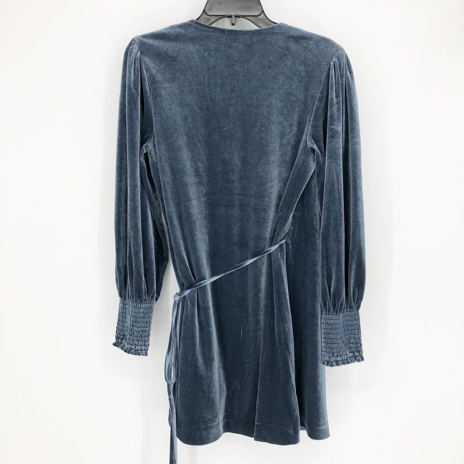 BARDOT Womens Bernie Wrap Mini Dress US 4 XS Blue Velour Long Sleeve NWOT