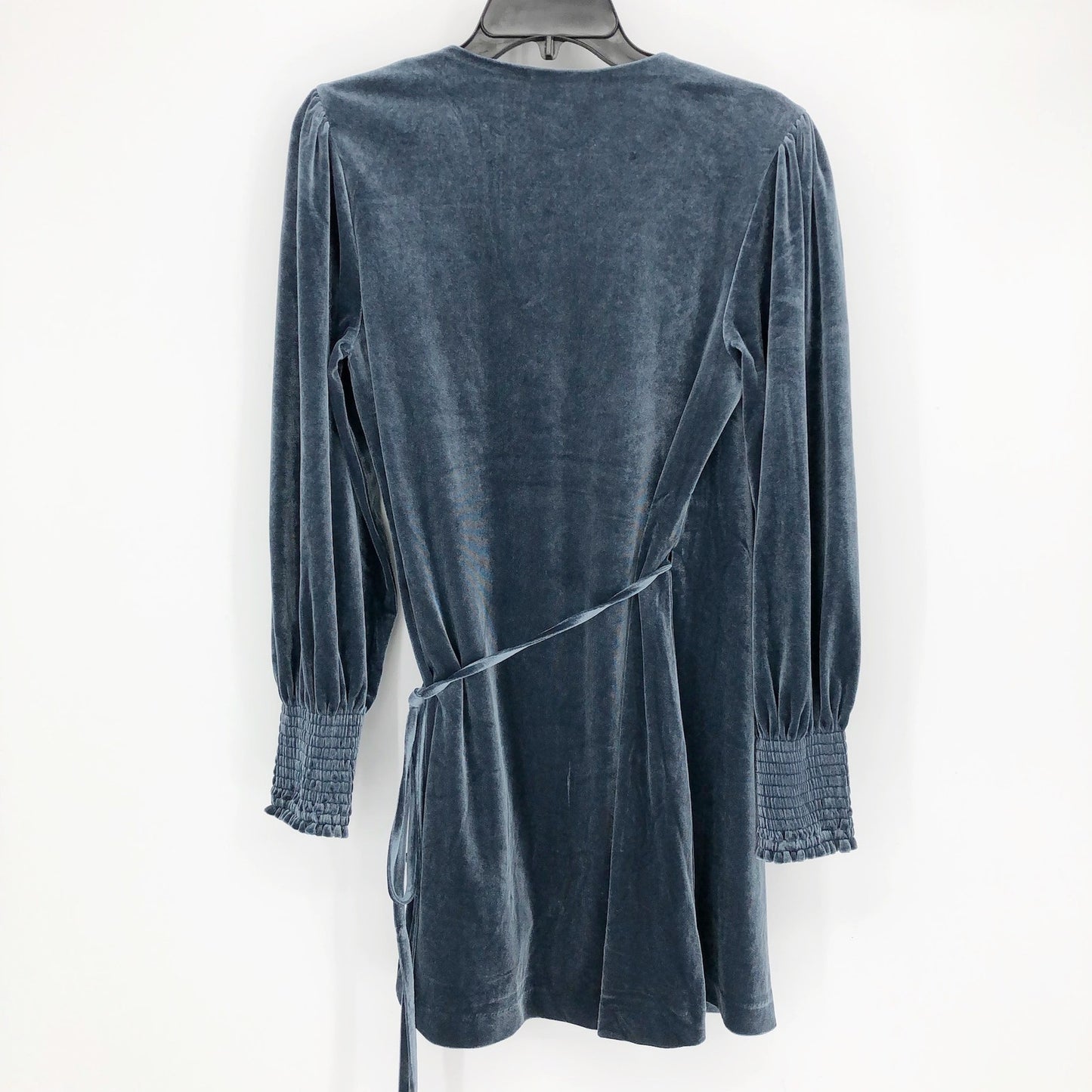 BARDOT Womens Bernie Wrap Mini Dress US 4 XS Blue Velour Long Sleeve NWOT