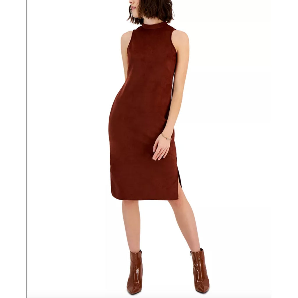 INC International Concepts Midi Dress SIZE 2 Brown Faux Suede Sleeveless NWT