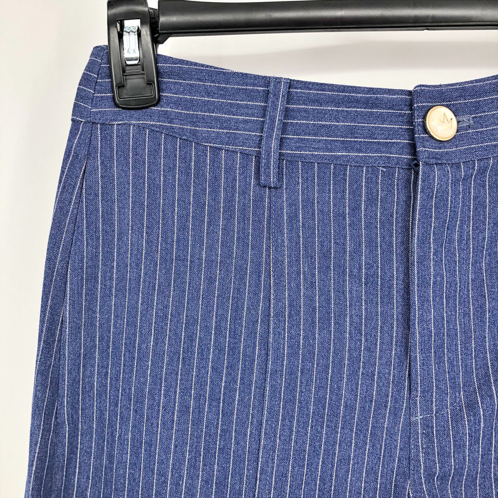 Royalty By Maluma Womens Wide Leg Pants SIZE 2 Blue High Rise Pinstriped NWT