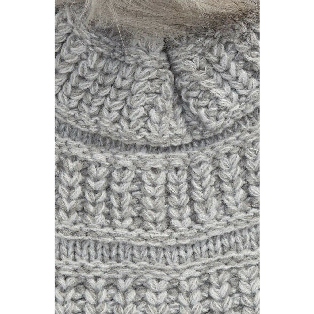 Treasure & Bond Womens Faux Fur Pom Beanie One Size Grey Knit NWT