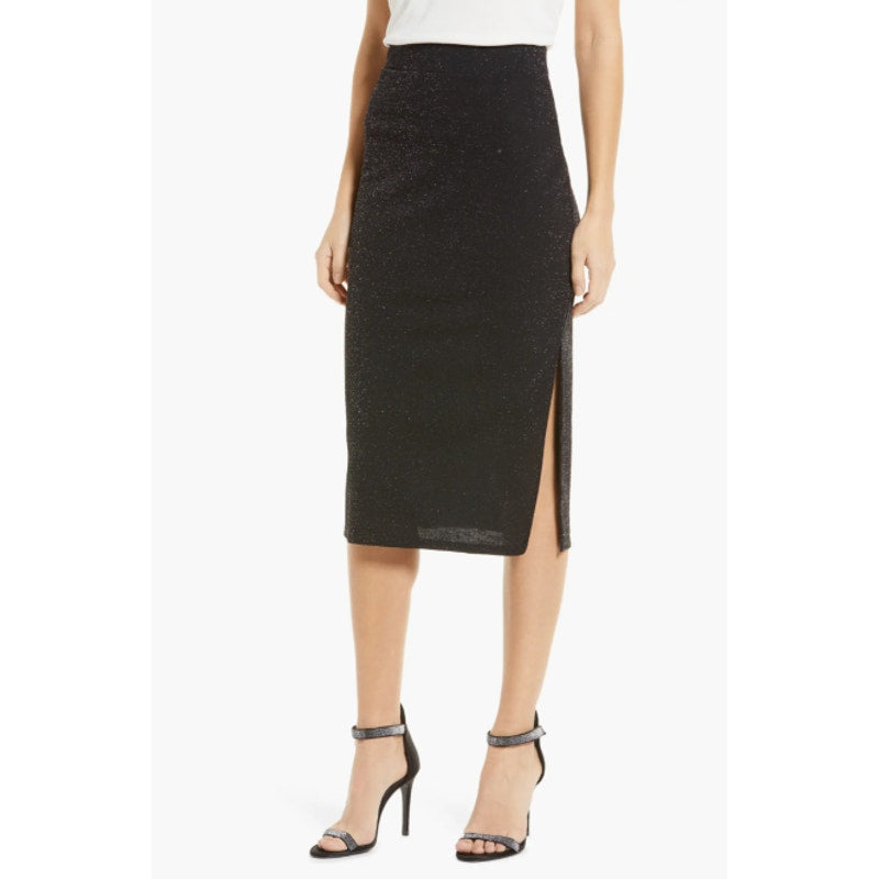 1.State Women's Sparkle Midi Skirt Small Rich Black Small Pull-On Side Slit NWOT