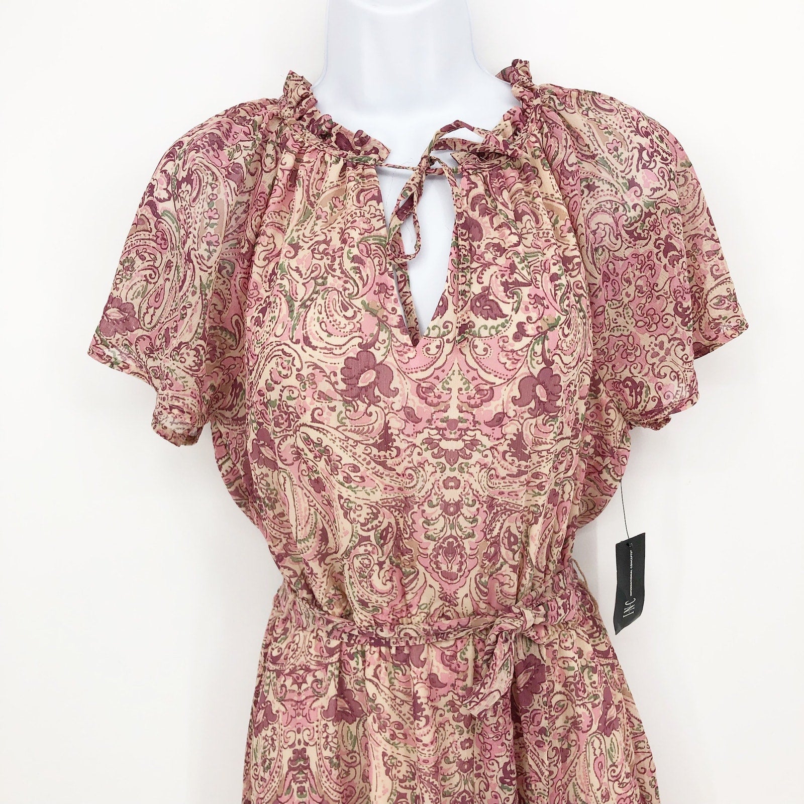I.N.C. INTERNATIONAL CONCEPTS Midi Dress 4 Pink Blush Combo Paisley Tiered NWT