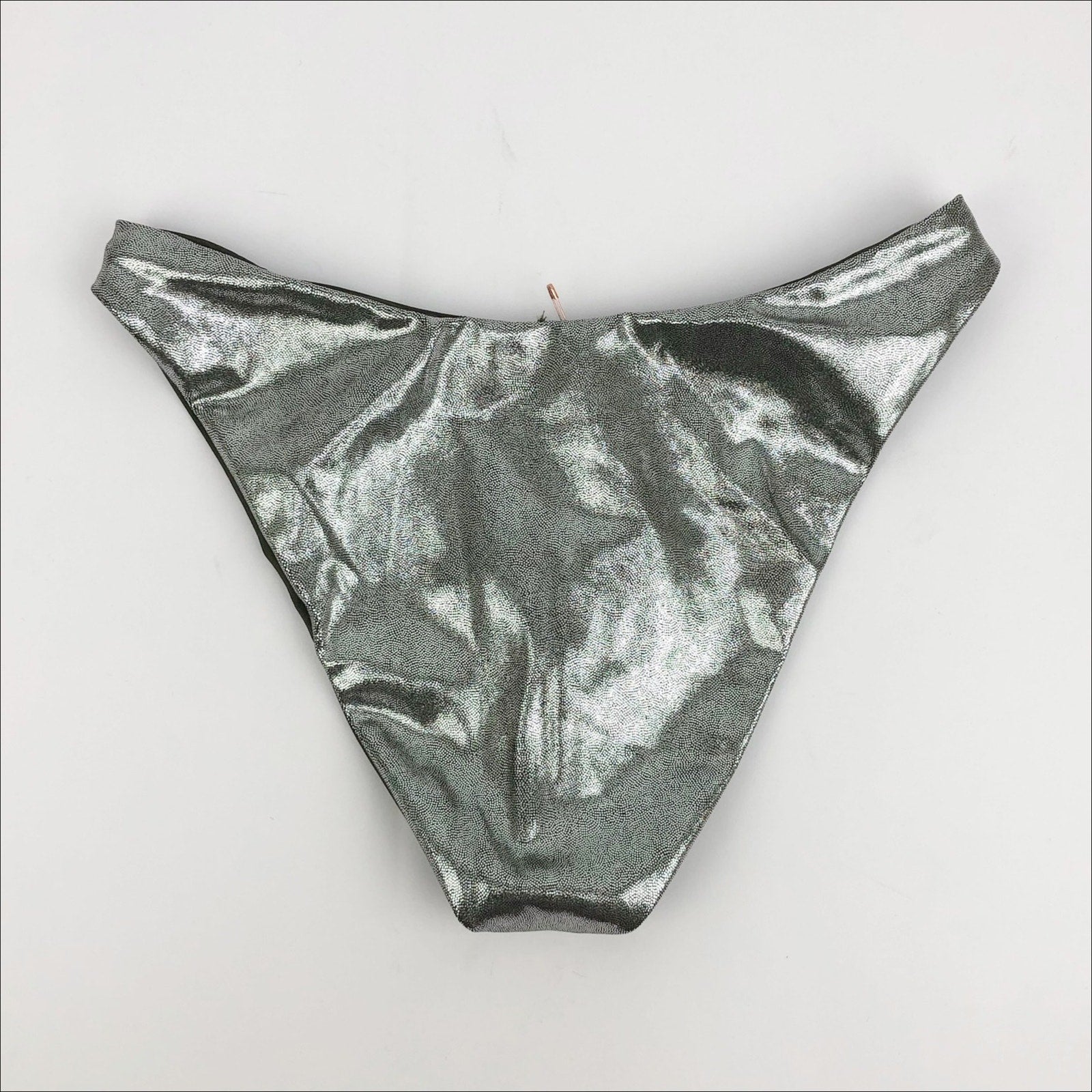 Good American Metallic Better Reversible Swim Bottom Sz 1 Small Silver Green NWT