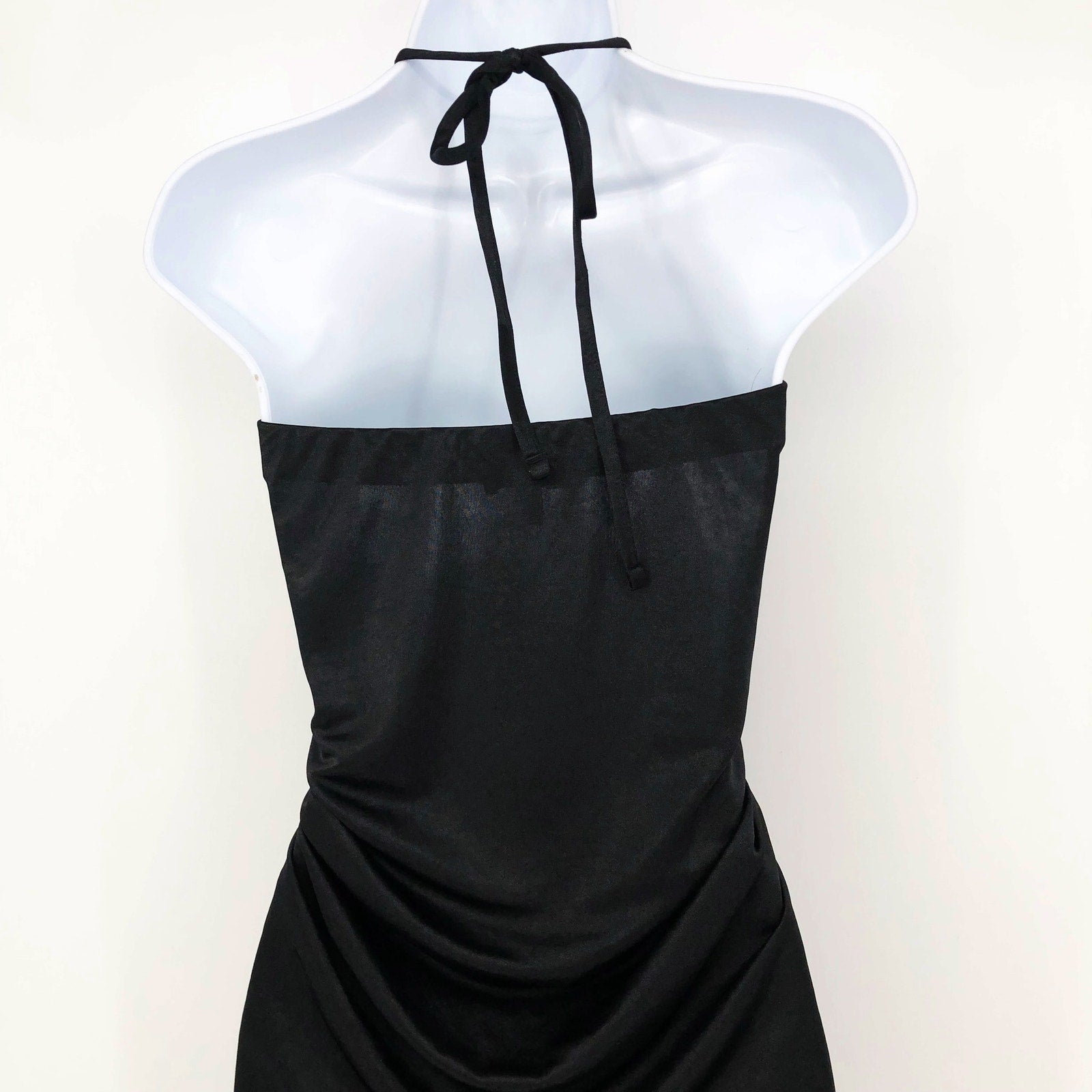 TOPSHOP Women's Bandeau Ruched Halter Midi Dress Black Size 4 Front Vent Slit