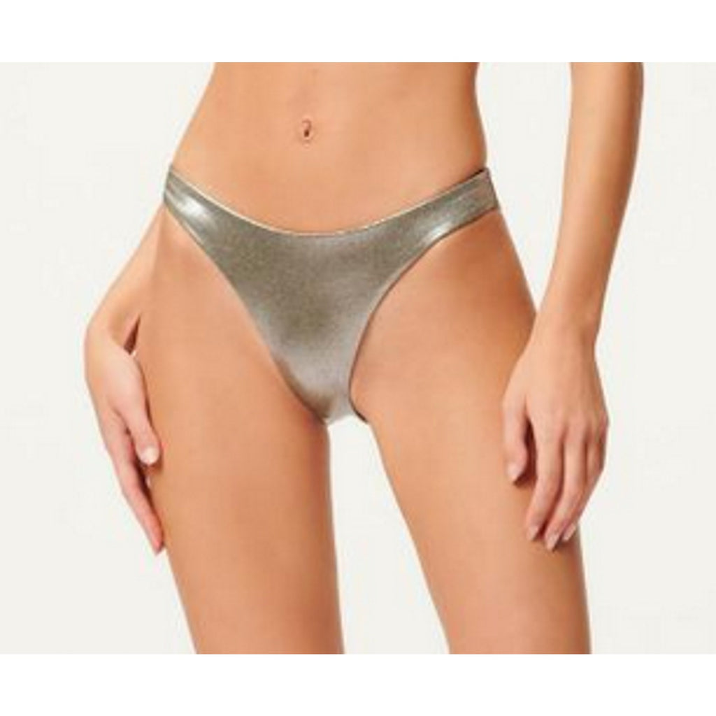 Good American Metallic Better Reversible Bikini Bottom Sz 2 Med Green Silver NWT