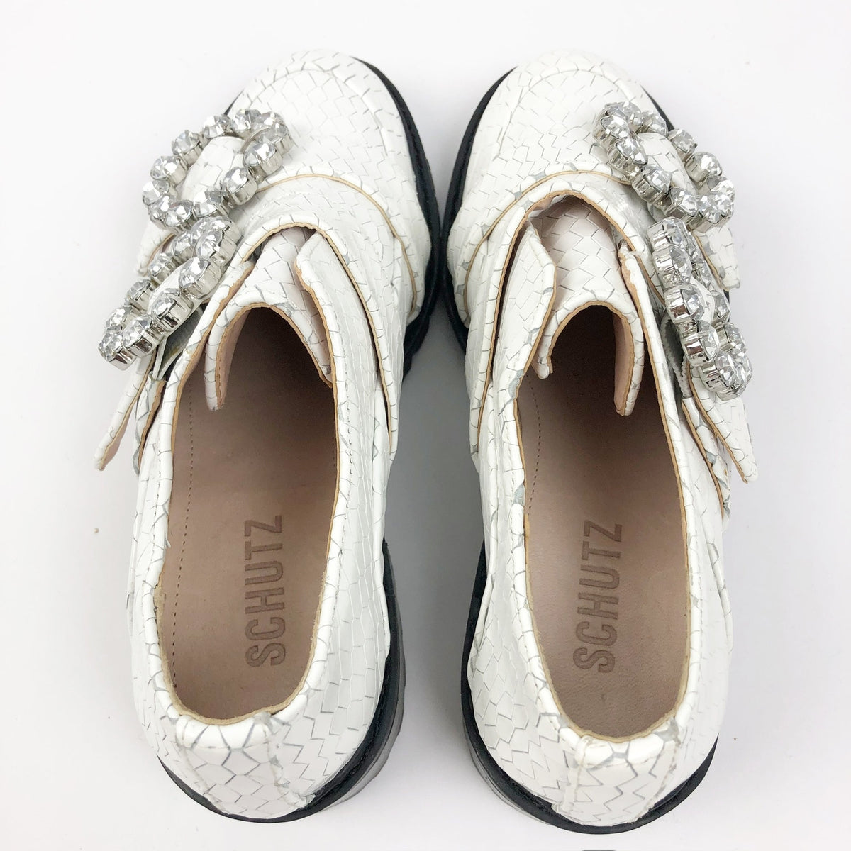 Schutz Womens Doris Oxford Shoes Size 6.5 White Snake Embossed Leather NWOB
