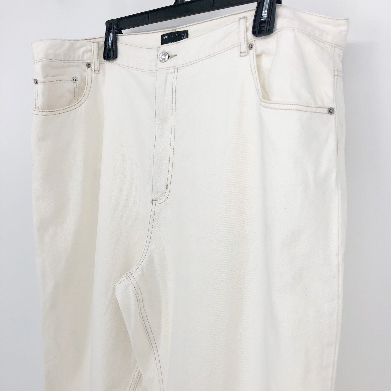 ASOS Womens Straight Keg Jeans US 20 Cream High Rise Denim Non Stretch Cotton