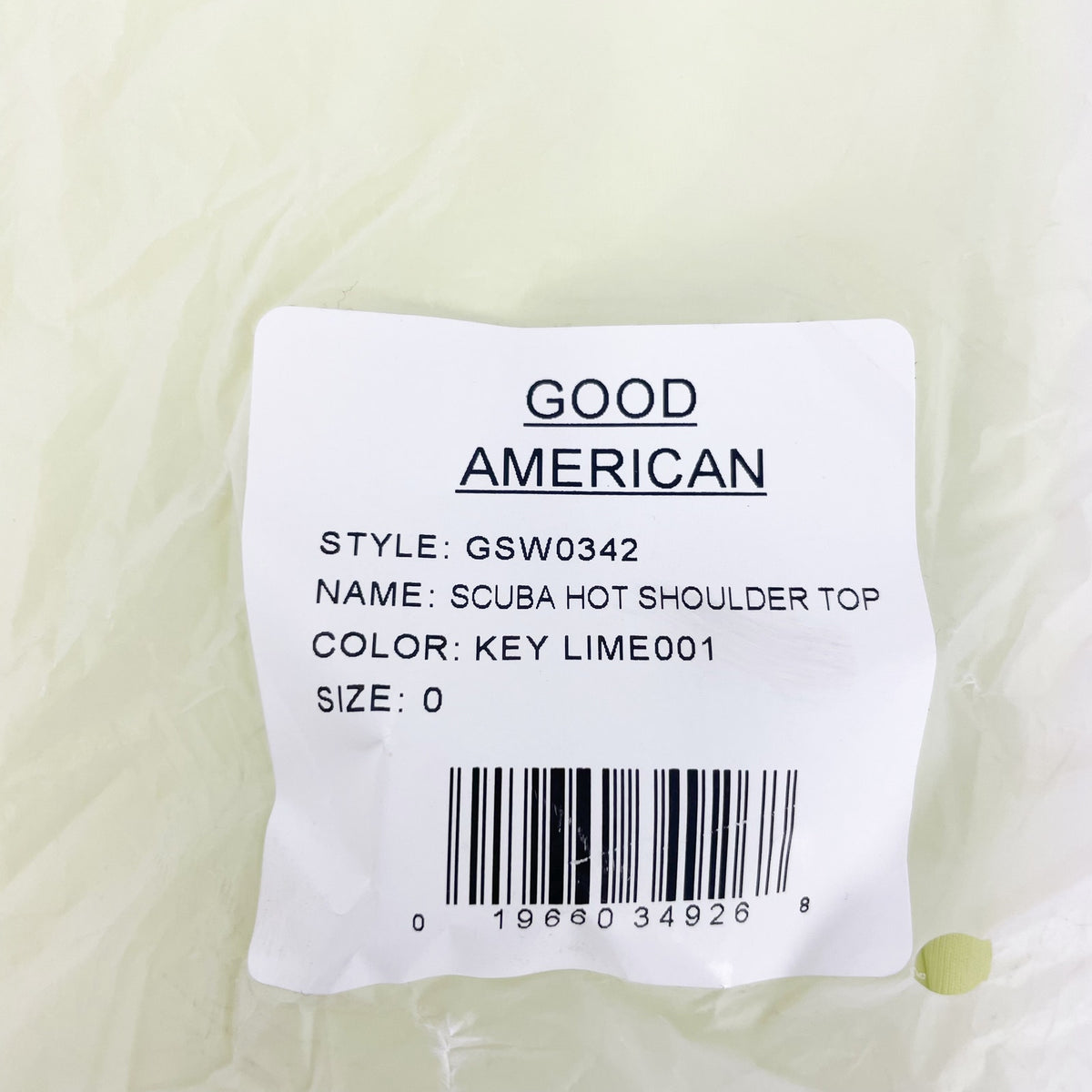 Good American Scuba Hot Shoulder Bikini Top Size 0 XS Swim Key Lime Green NWT