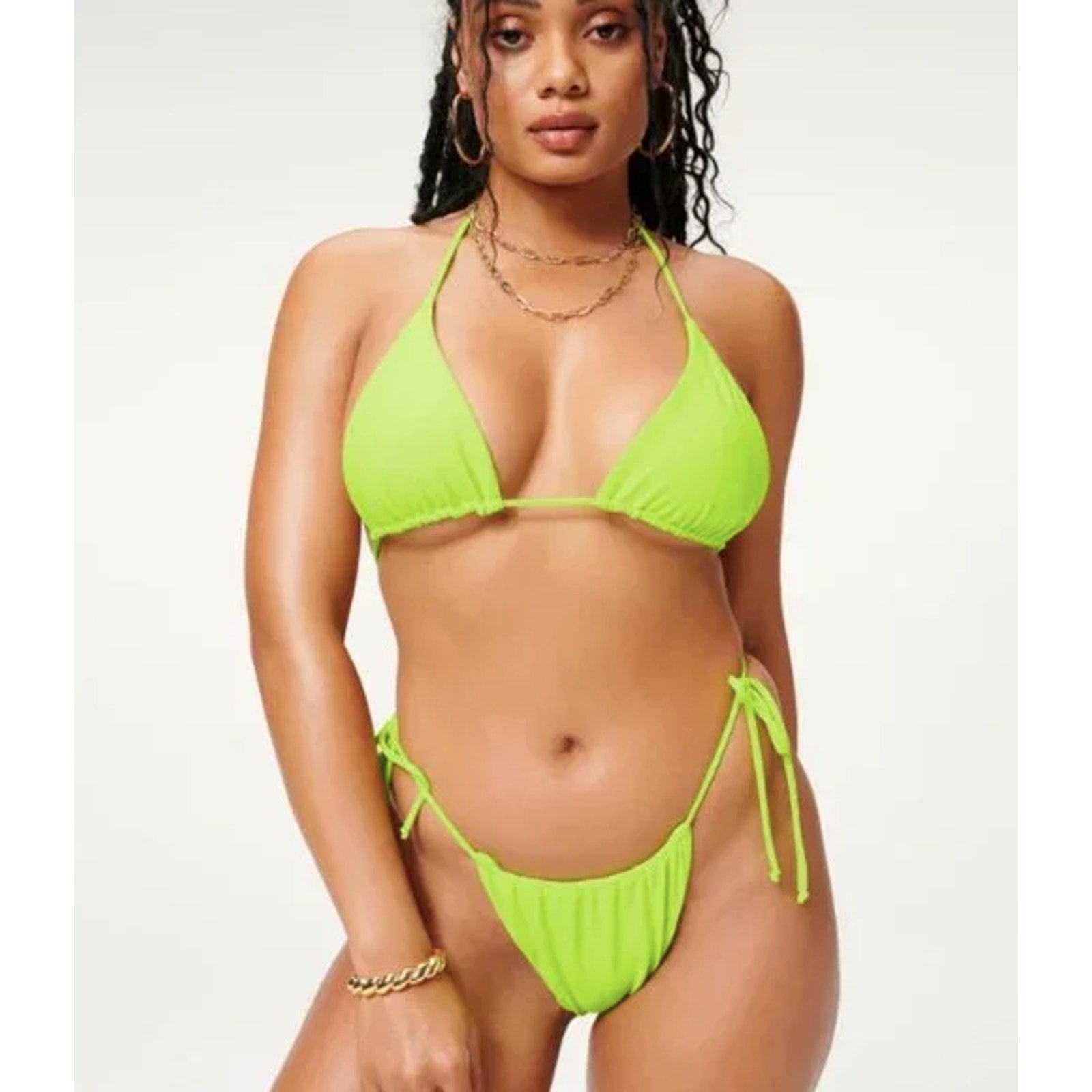 Good American Tiny Ties Bottoms 3 Large Swim Matte Electric Lime Green NWT FLAW