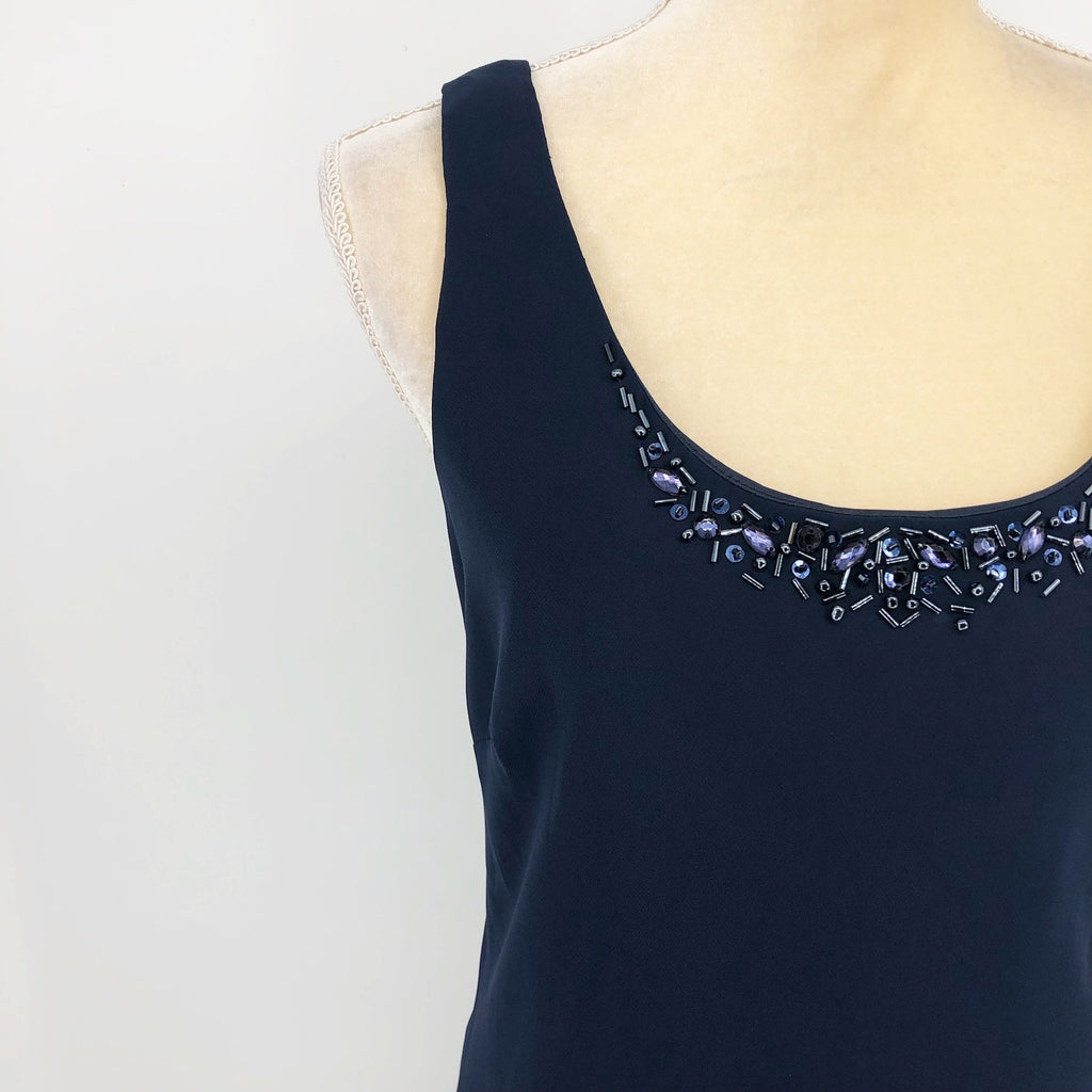 SL Fashions 116184 Midi Dress 10 Navy Blue Embellished Cocktail Sleeveless NWOT