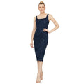 SLNY Sequined Lace Sheath Dress Size 12 Navy Blue Cocktail Sleeveless NWOT