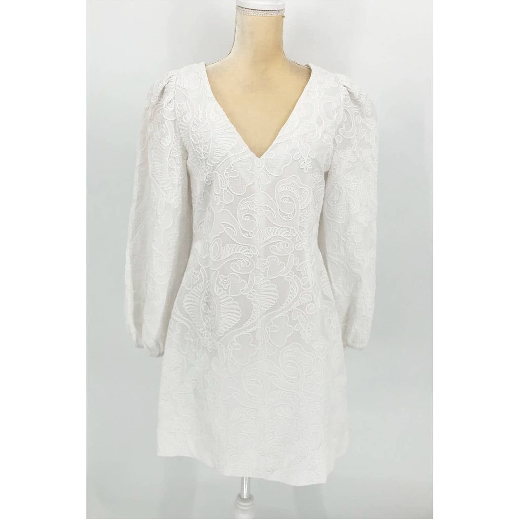 SAMSOE SAMSOE Women's Anai Dress Medium Bright White Embroidered V Neck NWOT