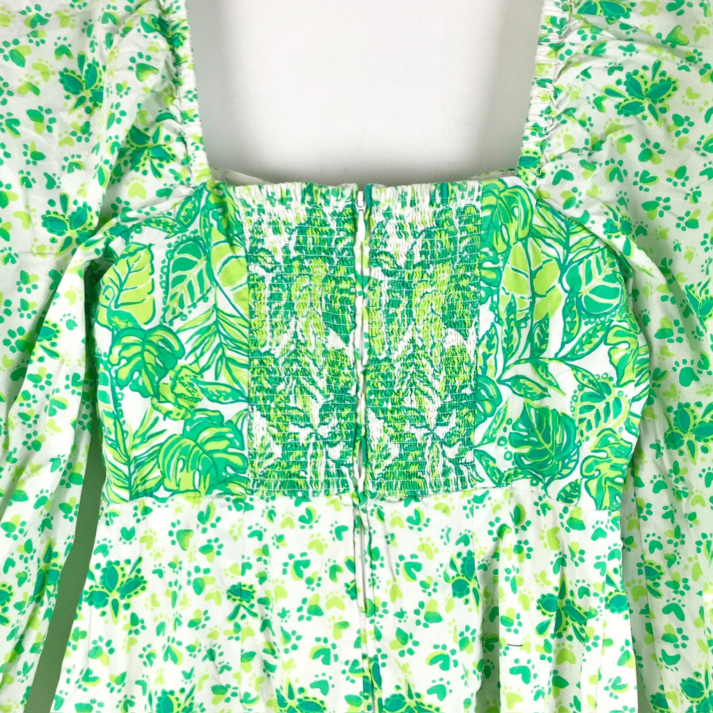 Lilly Pulitzer Womens Esteli Hybrid Dress Romper 4 Green White Puff Sleeve NWOT