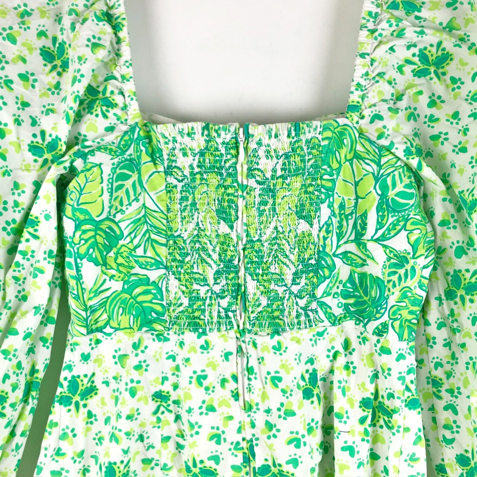 Lilly Pulitzer Womens Esteli Hybrid Dress Romper 4 Green White Puff Sleeve NWOT
