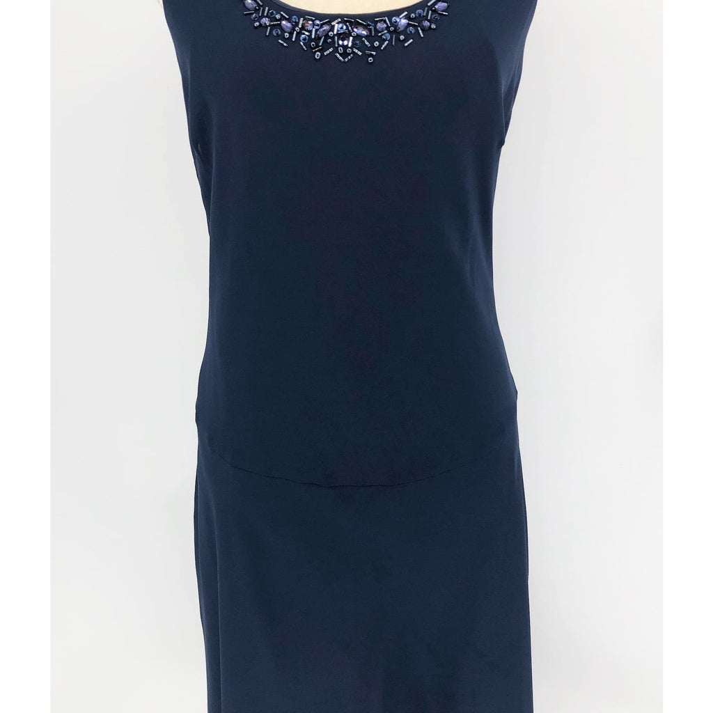 SL Fashions 116184 Midi Dress 10 Navy Blue Embellished Cocktail Sleeveless NWOT