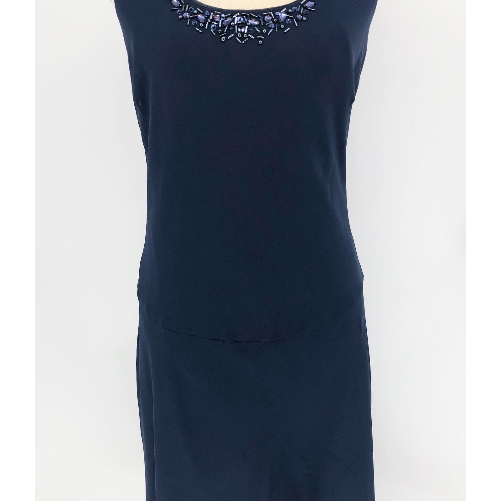SL Fashions 116184 Midi Dress 10 Navy Blue Embellished Cocktail Sleeveless NWOT