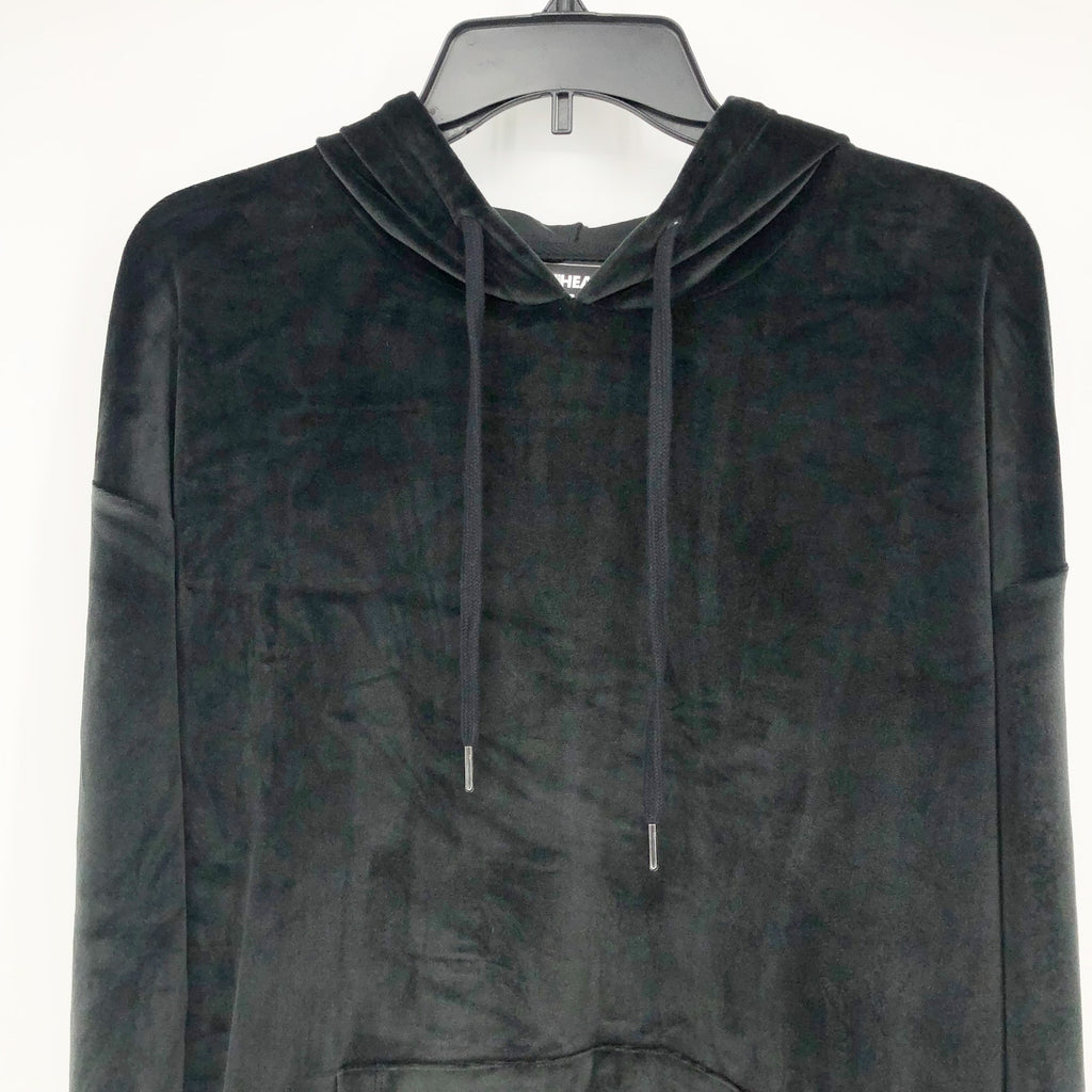 32 Degress Heat Womens Velour Hoodie Medium Black Pullover Pouch Pocket NWT