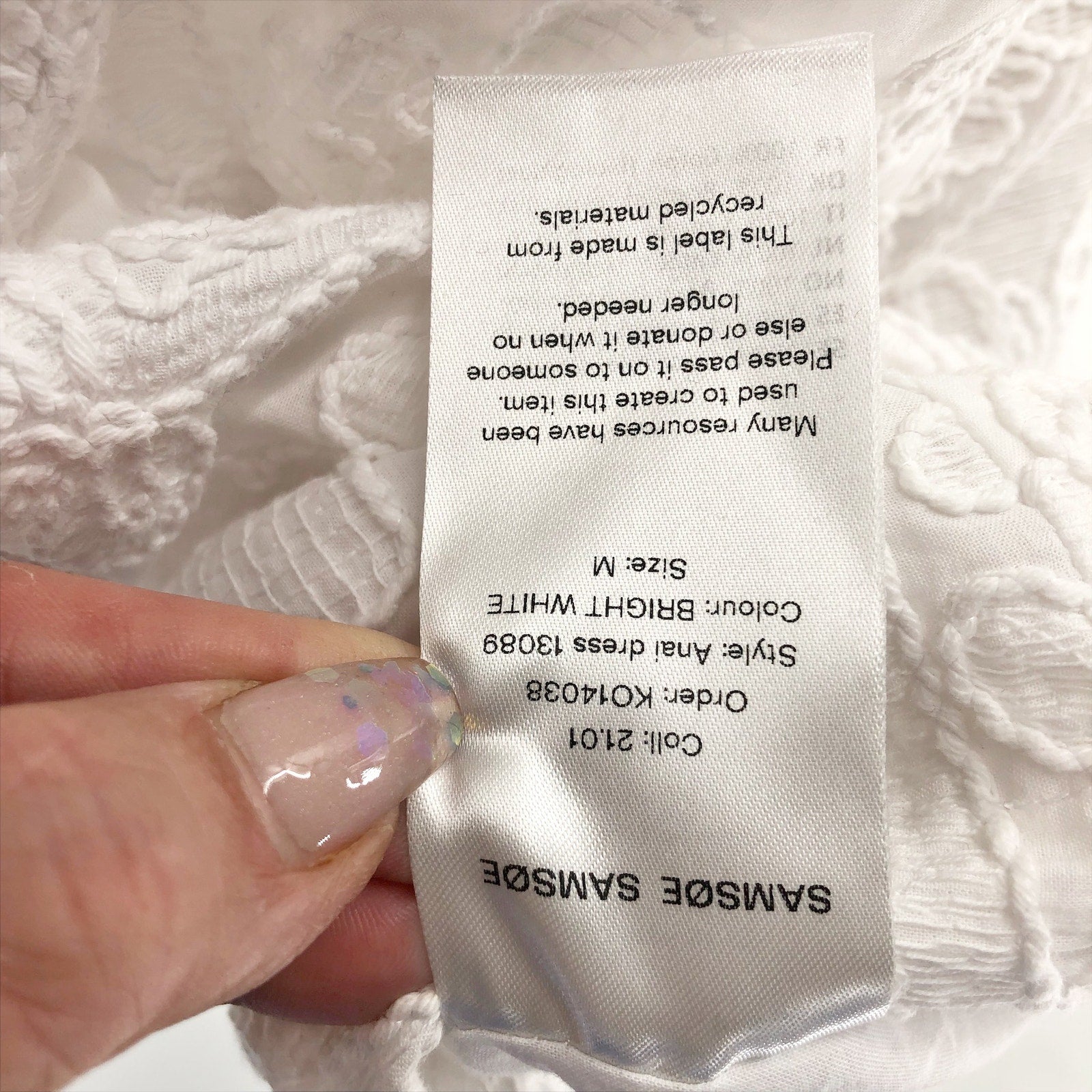 SAMSOE SAMSOE Women's Anai Dress Medium Bright White Embroidered V Neck NWOT