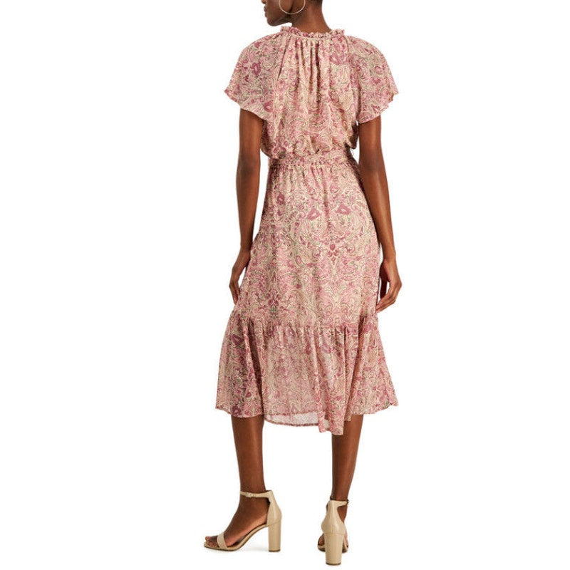I.N.C. INTERNATIONAL CONCEPTS Midi Dress 4 Pink Blush Combo Paisley Tiered NWT