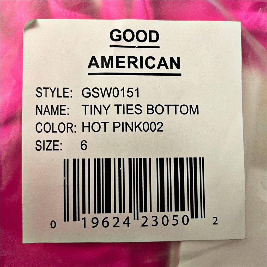 Good American Tiny Ties Bikini Bottoms Sz 6 XXXL Hot Pink Swimwear Matte NWT
