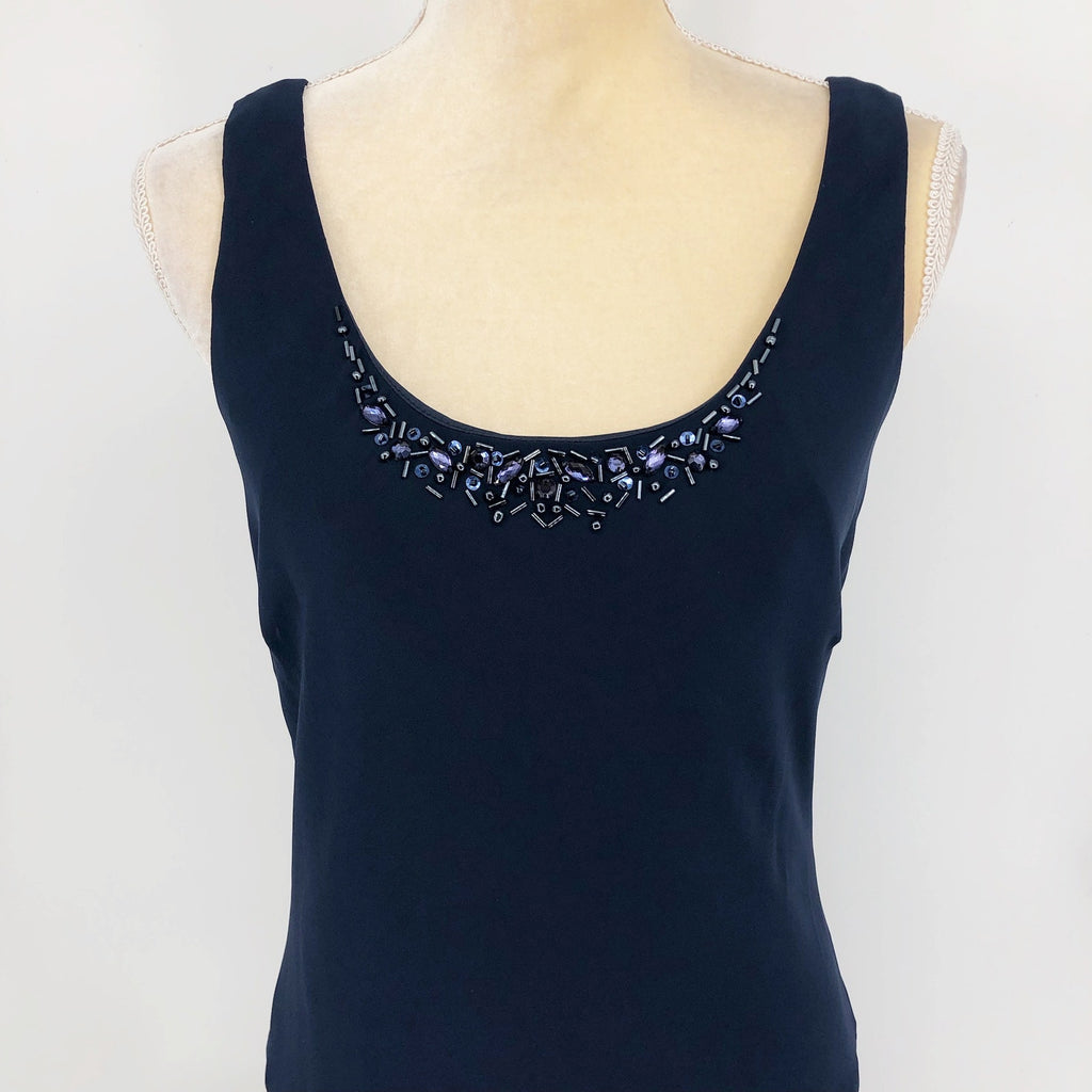 SL Fashions 116184 Midi Dress 10 Navy Blue Embellished Cocktail Sleeveless NWOT