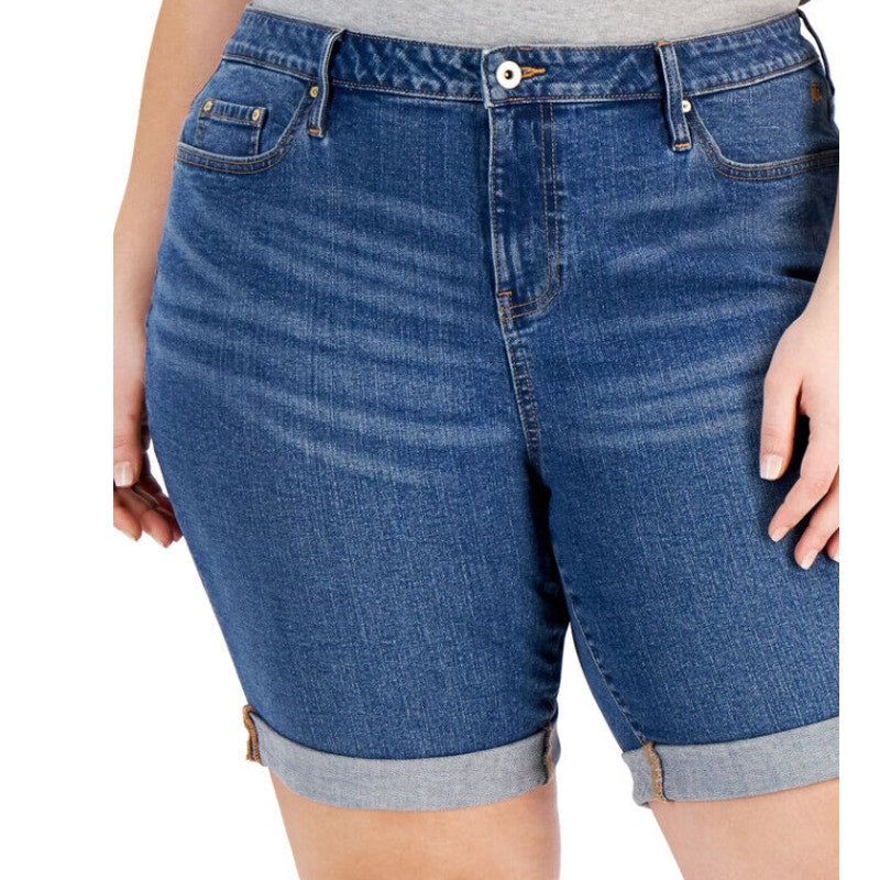 TOMMY HILFIGER Women's TH Flex Denim Shorts 24W Blue Cuffed 9" Inseam Cuffed NWT