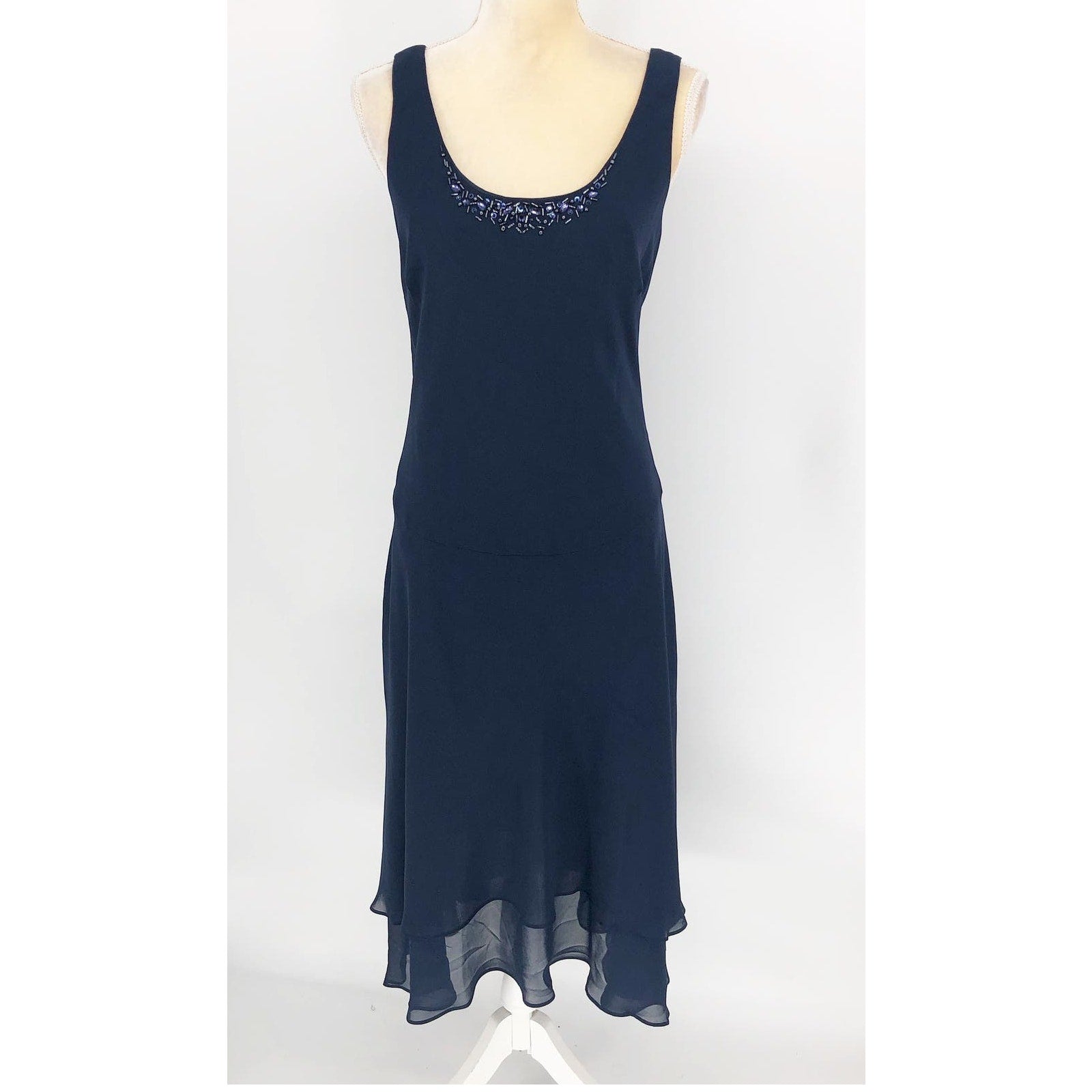 SL Fashions 116184 Midi Dress 10 Navy Blue Embellished Cocktail Sleeveless NWOT