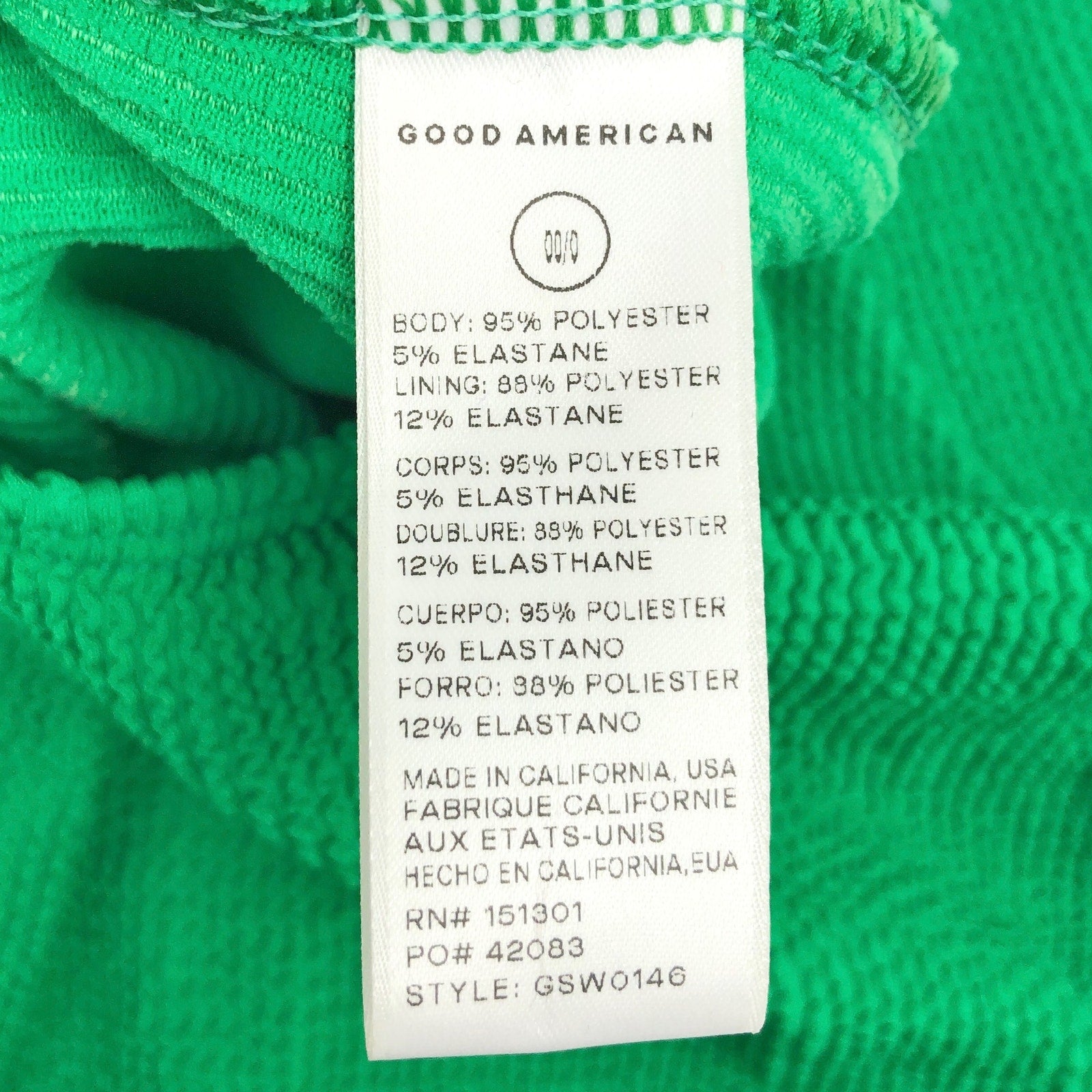 GOOD AMERICAN Always Fits One-Piece Swimsuit in Green XXS/XS Scoop Back NWOT