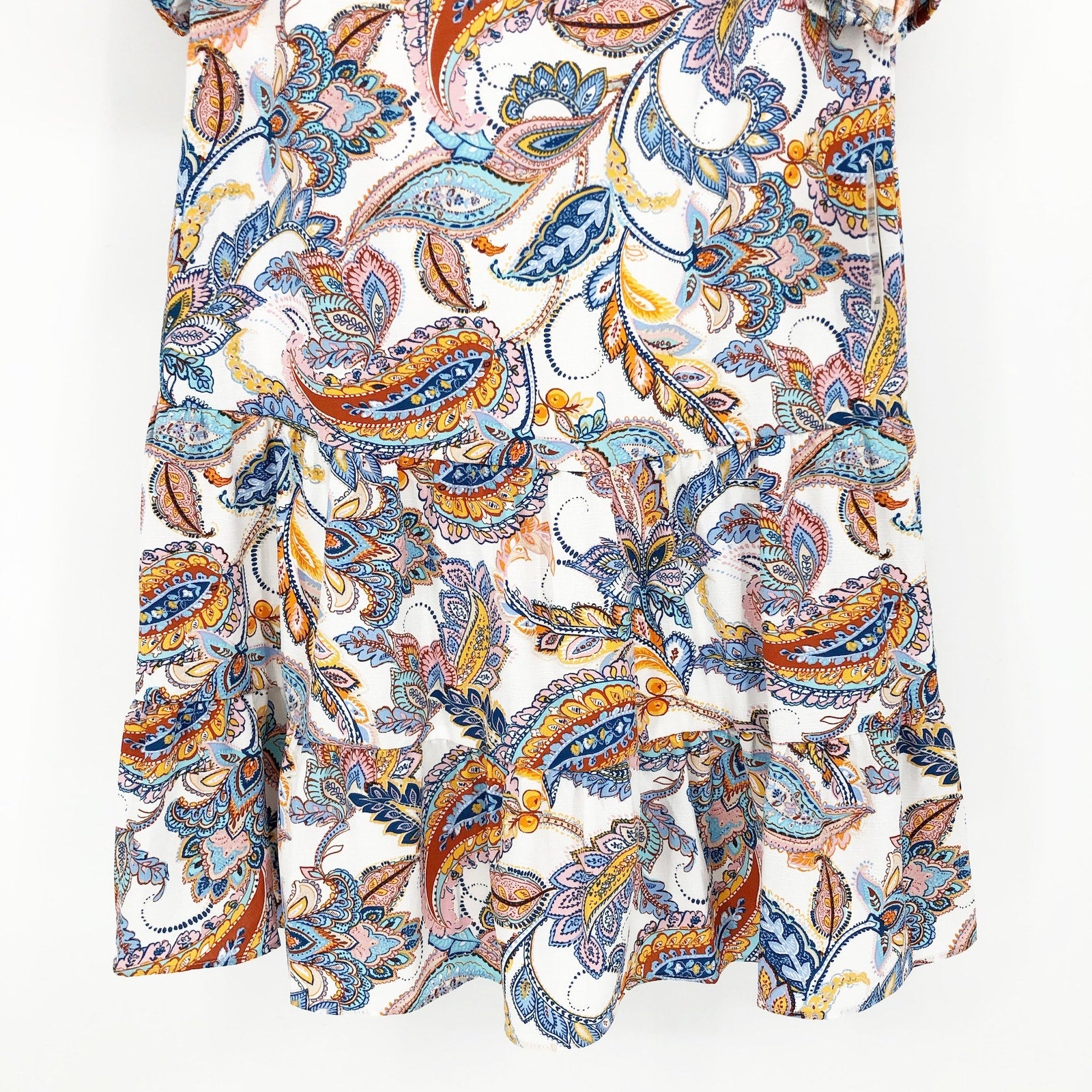 INC International Concepts Womens Paisley Dress XS White Multicolor Vneck NWT
