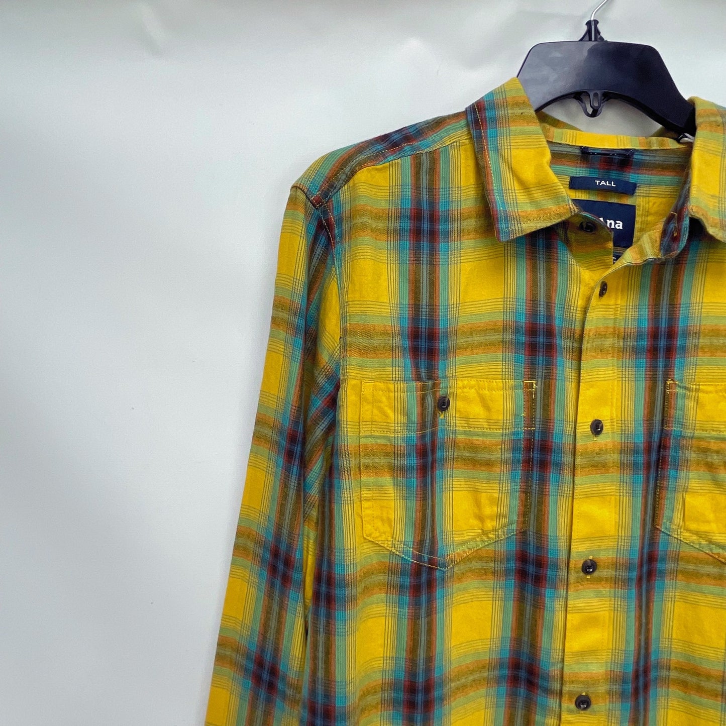 prAna Mens Dolberg Flannel Shirt Small Tall Yellow Plaid