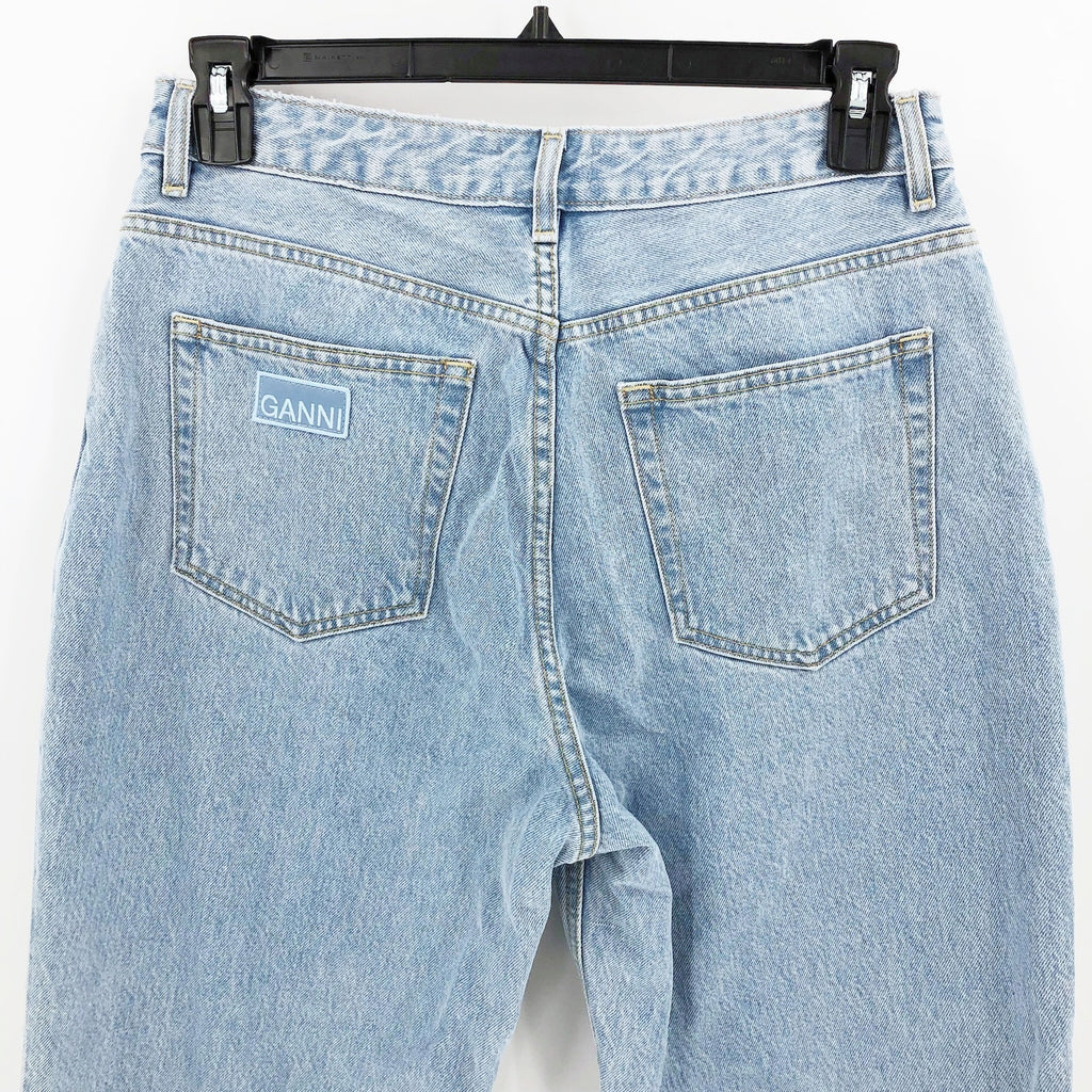 GANNI Womens Misy Cropped Jeans 32 US 14 Light Blue Rigid Denim High Rise NWOT