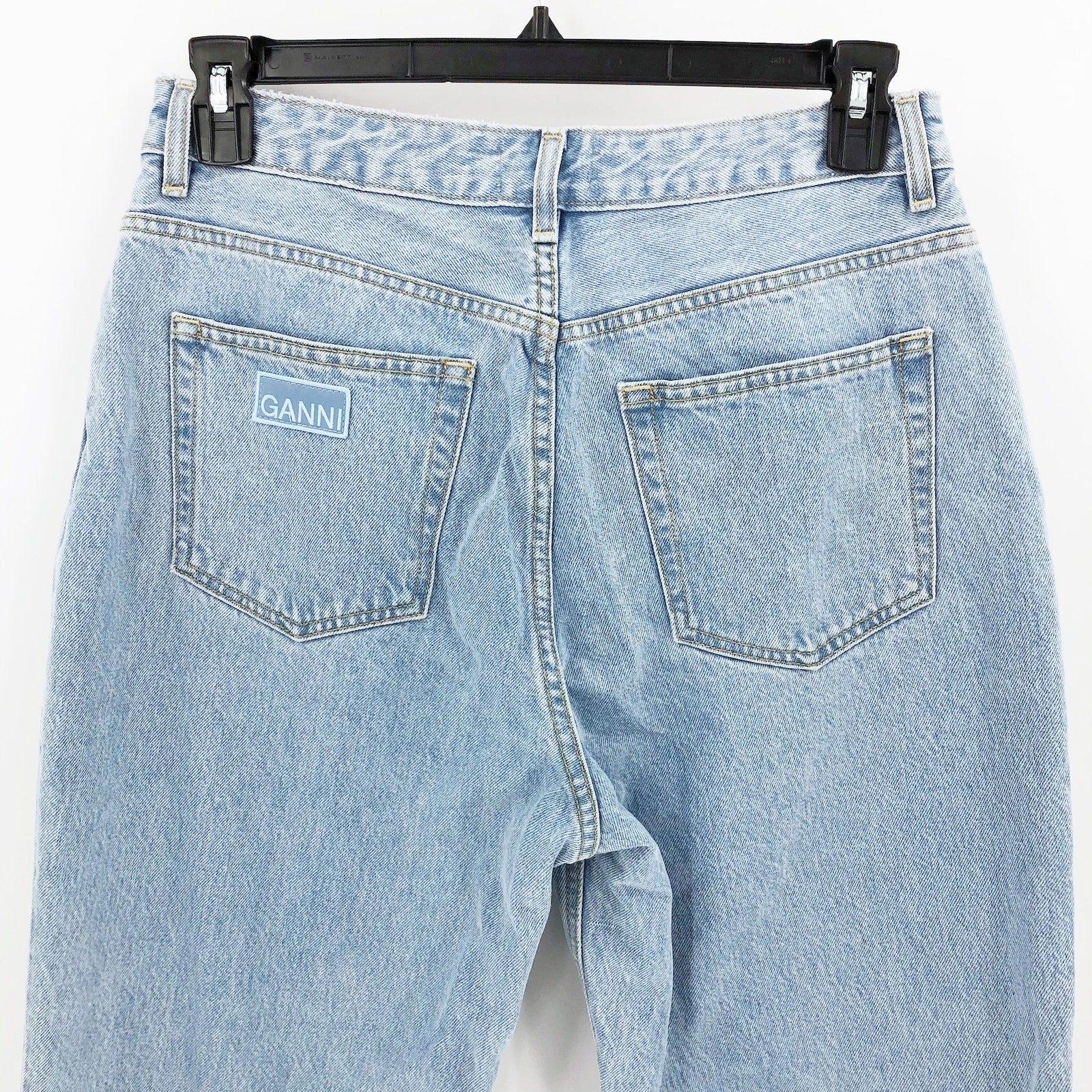 GANNI Womens Misy Cropped Jeans 32 US 14 Light Blue Rigid Denim High Rise NWOT